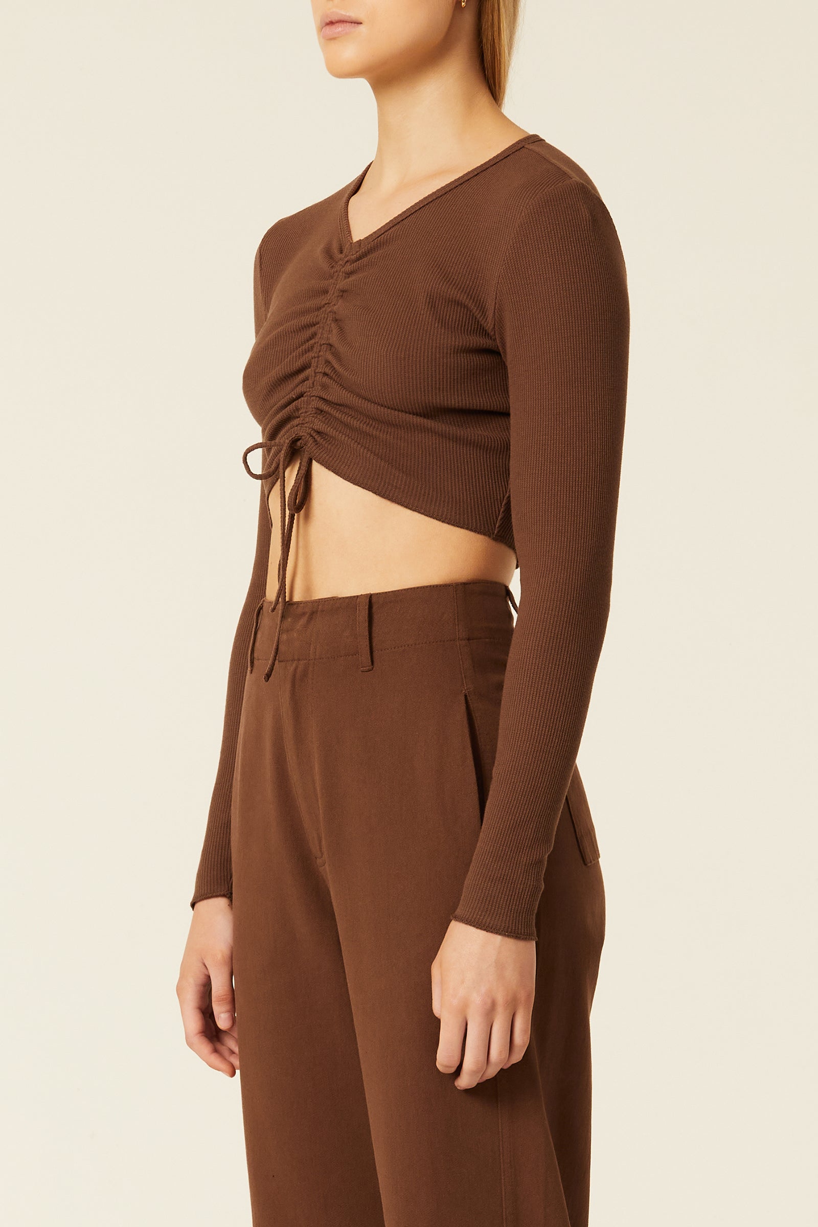 Nude Lucy Lane Drawstring Tee In A Deep Brown Espresso Colour 