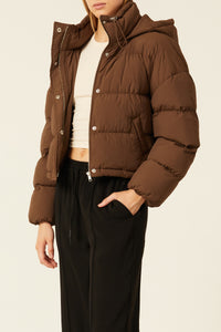 Nude Lucy Atlanta Hooded Puffer In A Deep Brown Espresso Colour