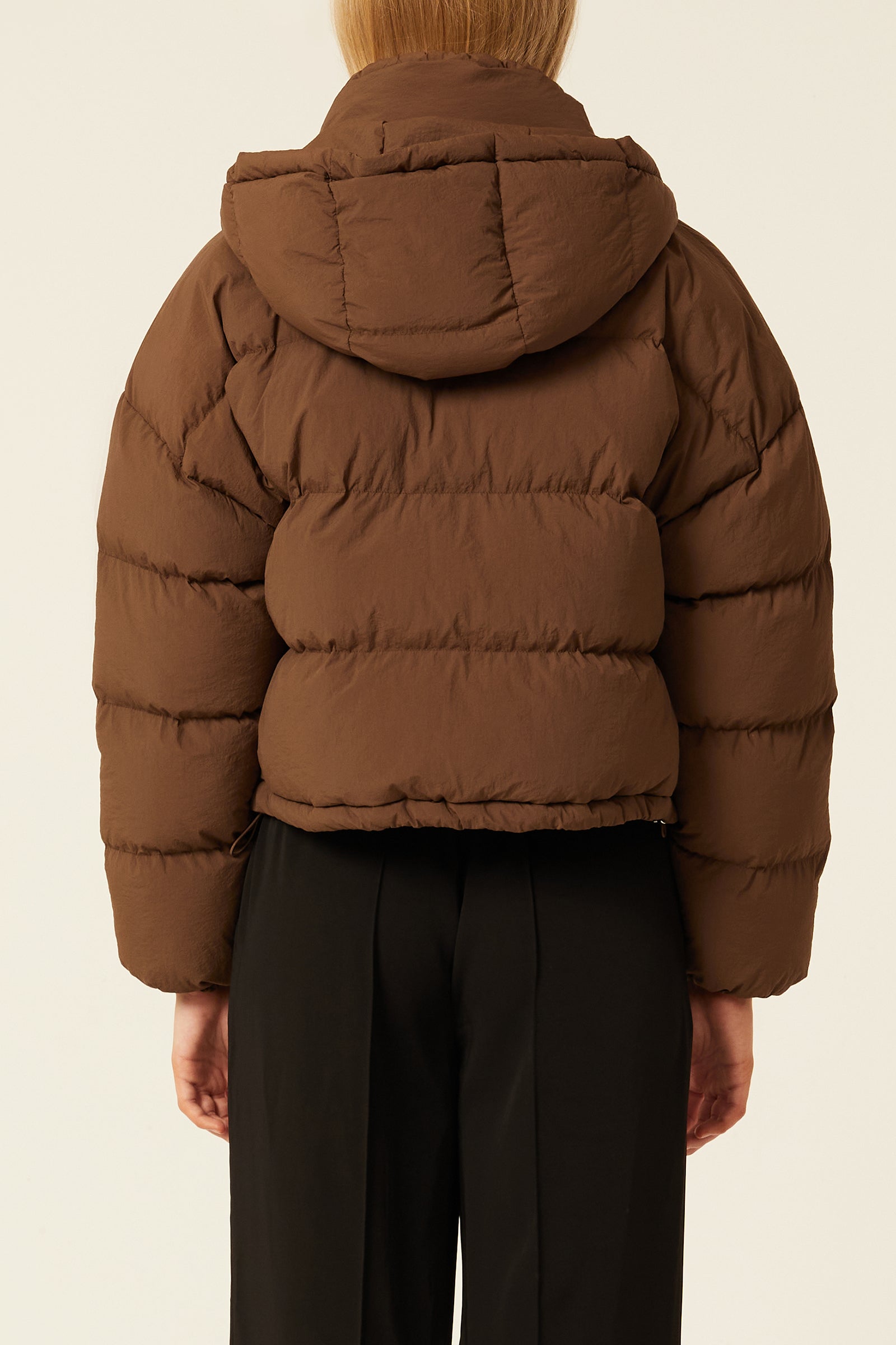 Nude Lucy Atlanta Hooded Puffer In A Deep Brown Espresso Colour 