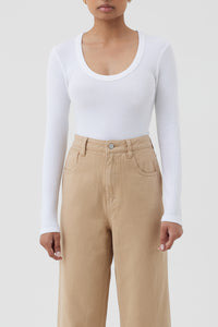 Nude Lucy Monroe Organic Long Sleeve Scoop Tee in White