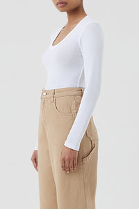 Nude Lucy Monroe Organic Long Sleeve Scoop Tee in White