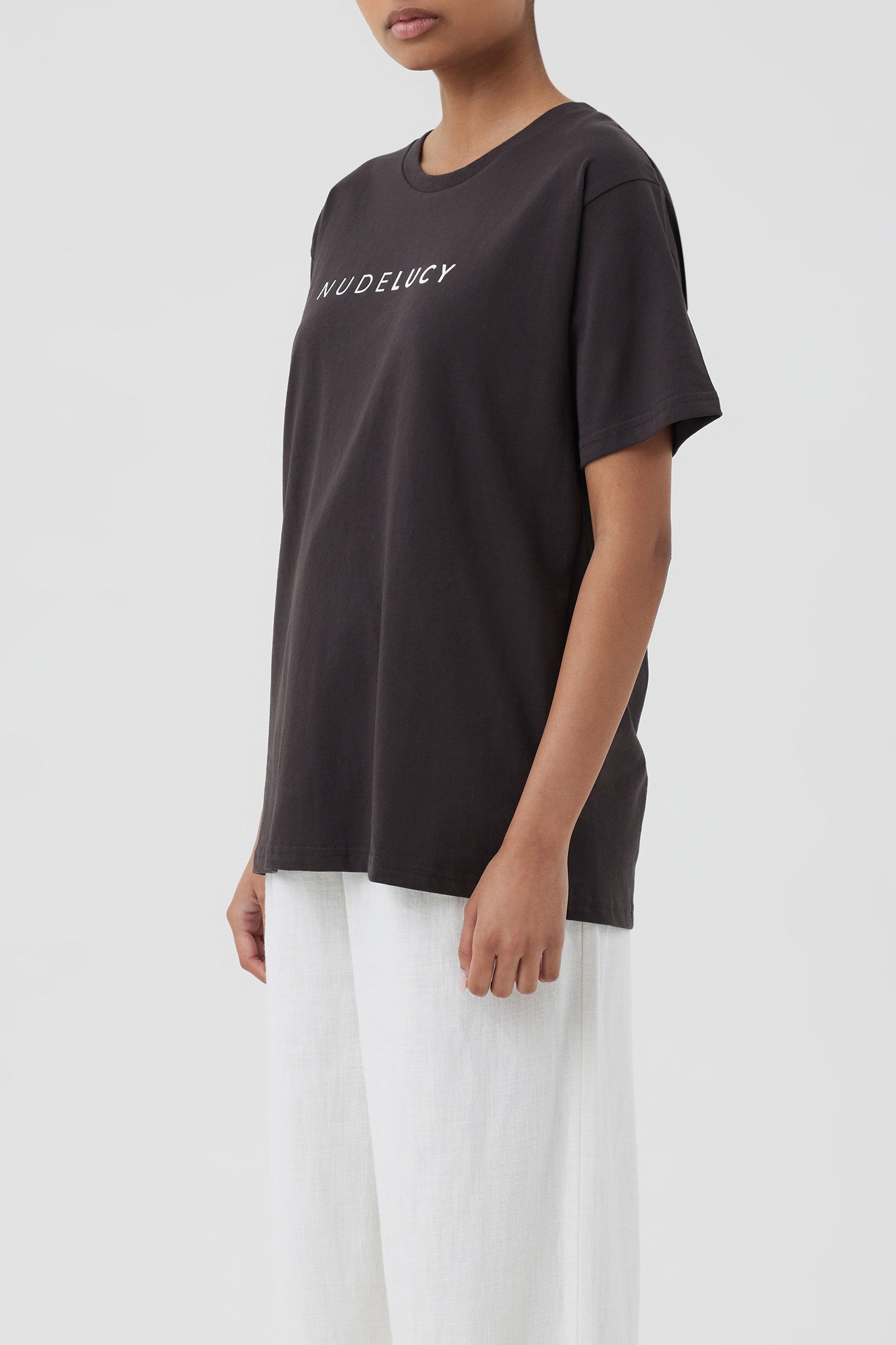 Nude Lucy Nude Lucy Slogan Tee In A Dark Grey In A Brown Coal Colour 