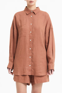 Nude Lucy Lounge Heritage Linen Shirt in Terracotta