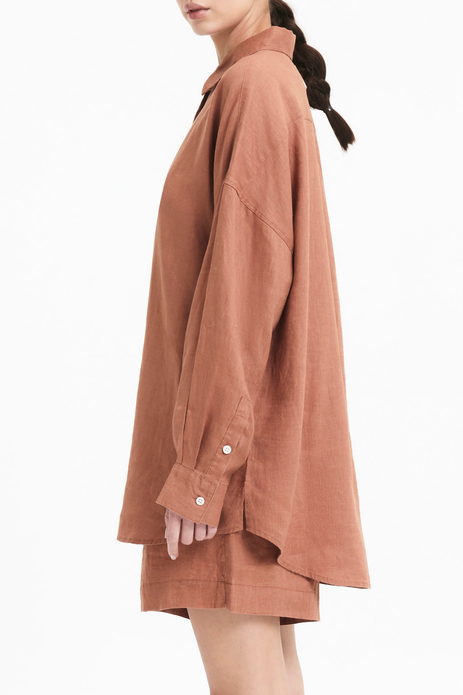 Nude Lucy Lounge Heritage Linen Shirt In Terracotta 