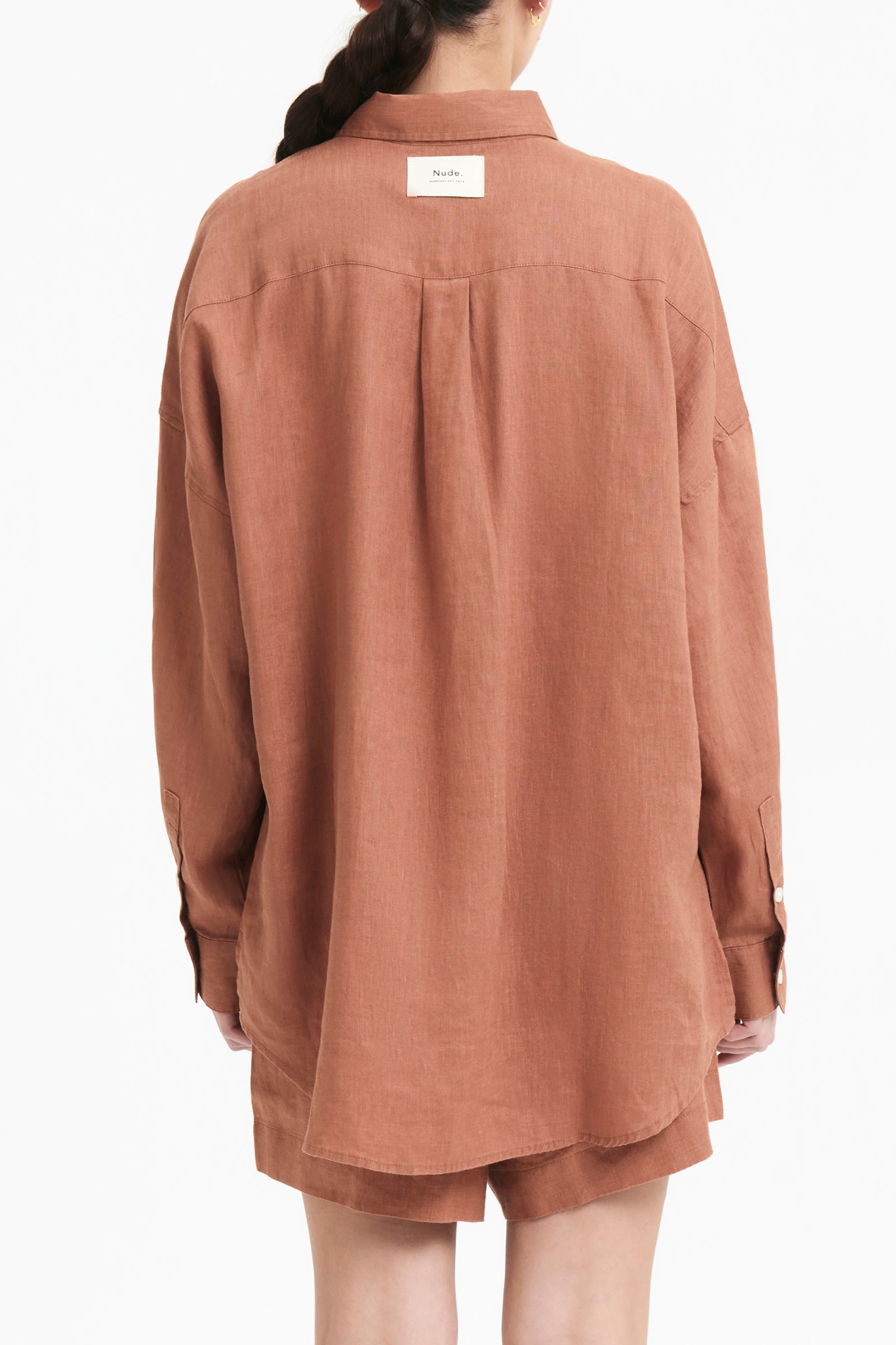 Nude Lucy Lounge Heritage Linen Shirt In Terracotta 