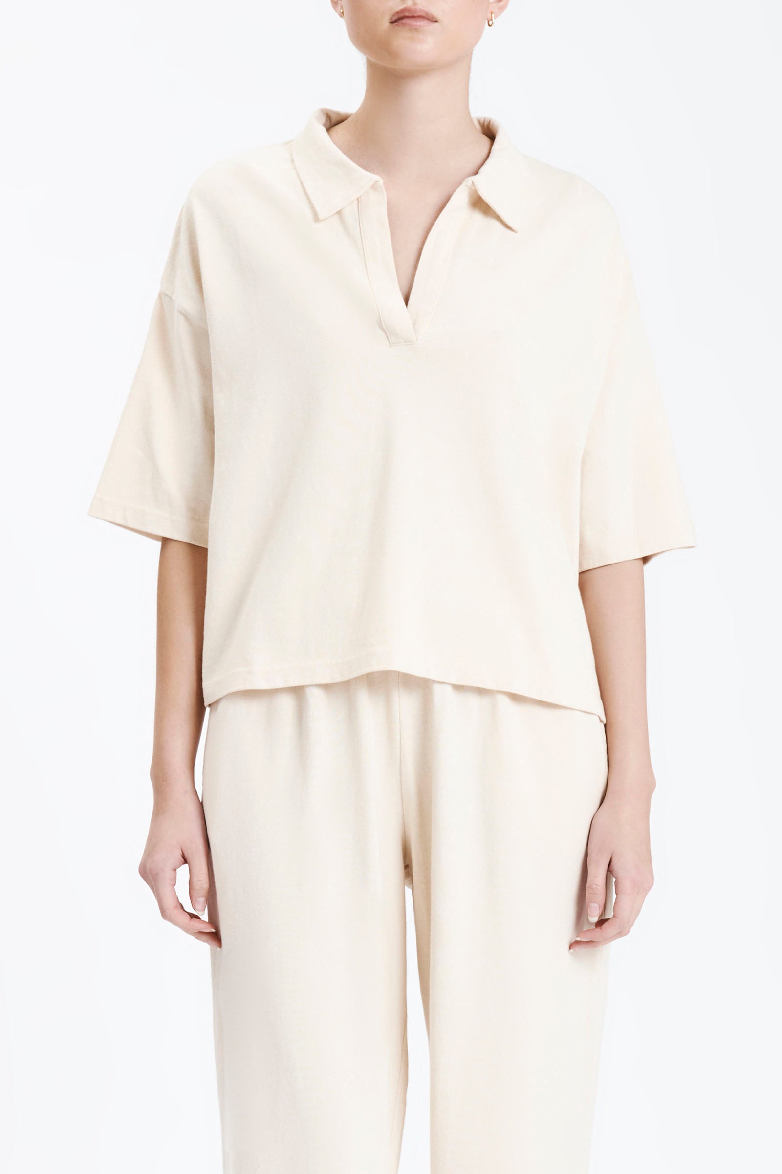 Nude Lucy Fresno Rugby Top In a Light Yellow & Beige Crema Colour