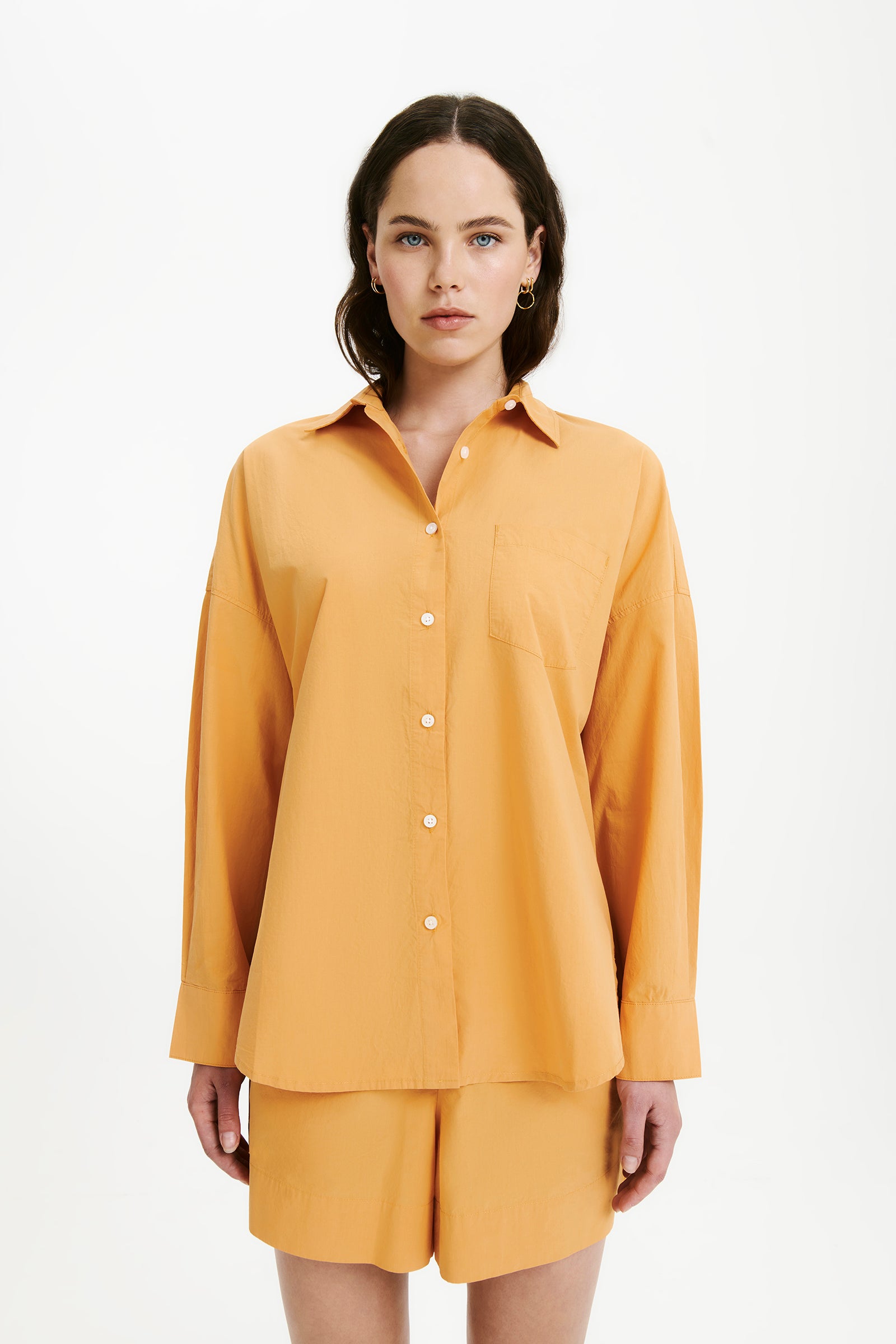 Nude Lucy Cruz Poplin Shirt In An Orange Mandarin Colour 