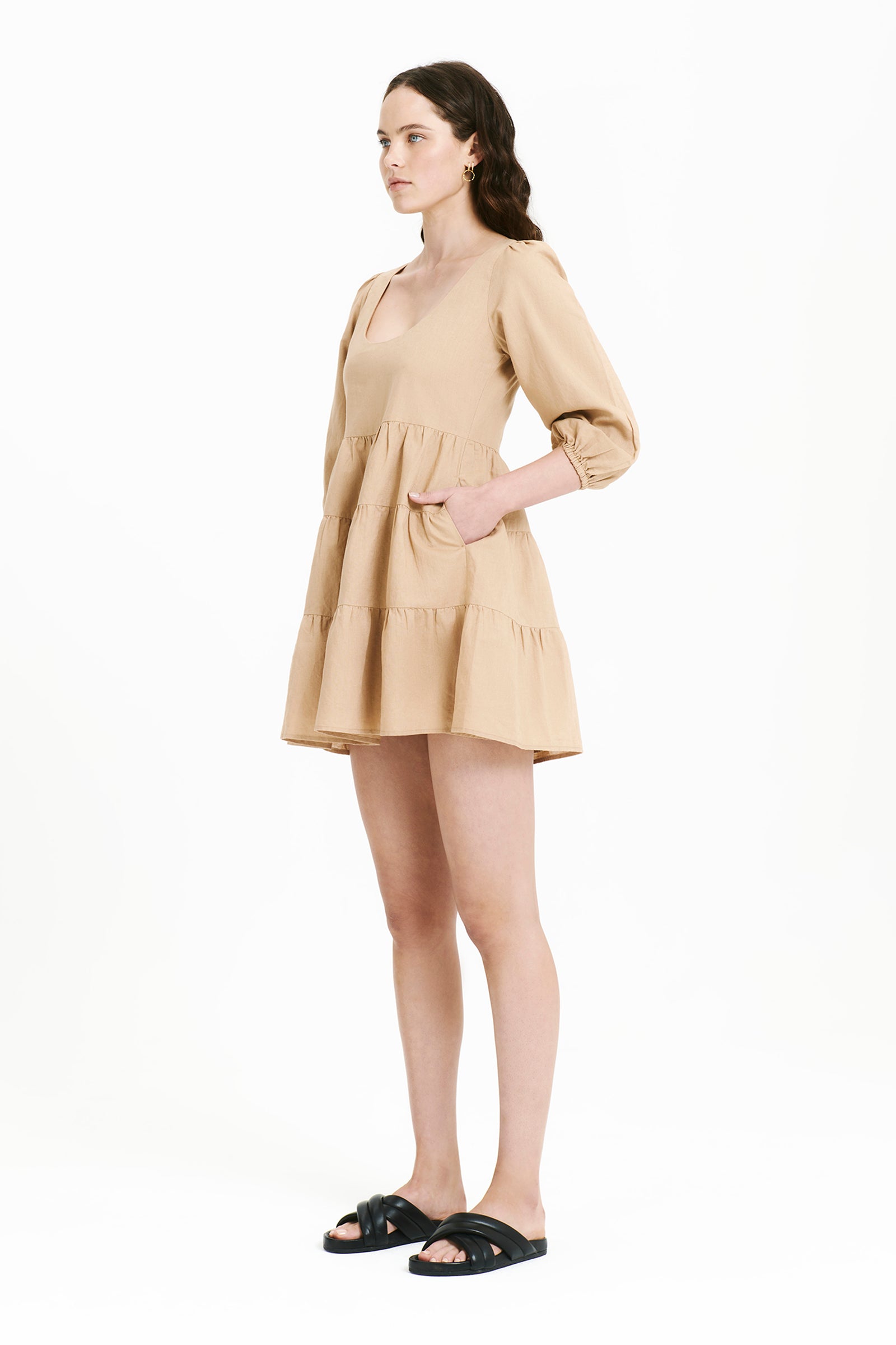 Nude Lucy Brooke Mini Dress In A Light Yellow Toned Dune Colour 