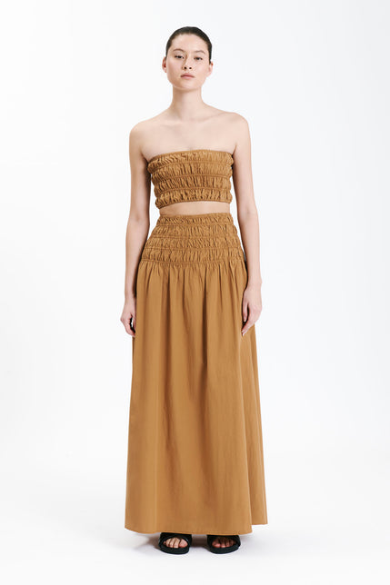 OASIS POPLIN MAXI SKIRT-Fudge