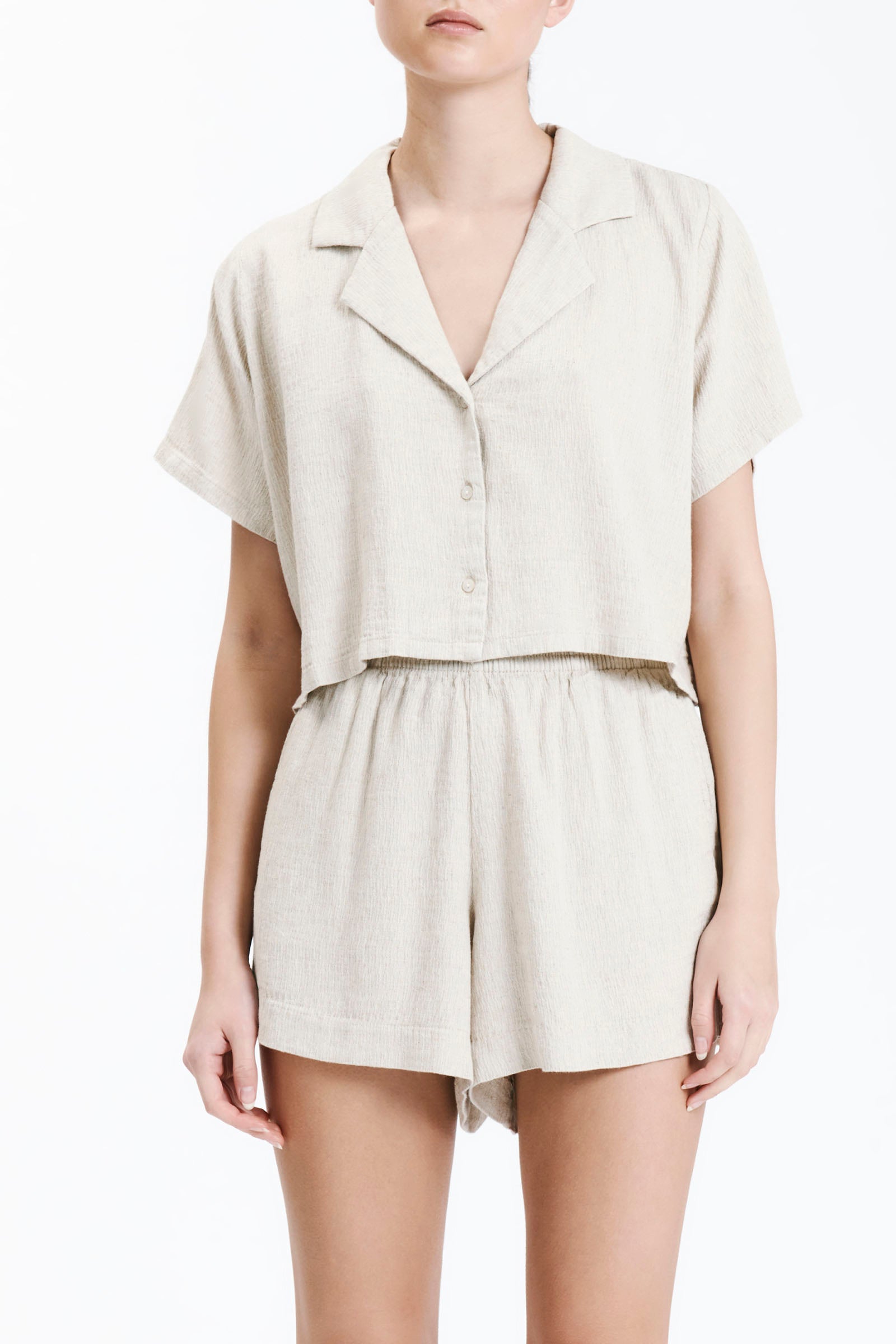 Ace Cropped Shirt Oat Colour - Linen Cotton Blend With A Slight Crinkle Finish 