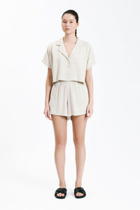 Ace Cropped Shirt Oat Colour - Linen Cotton blend With a Slight Crinkle Finish