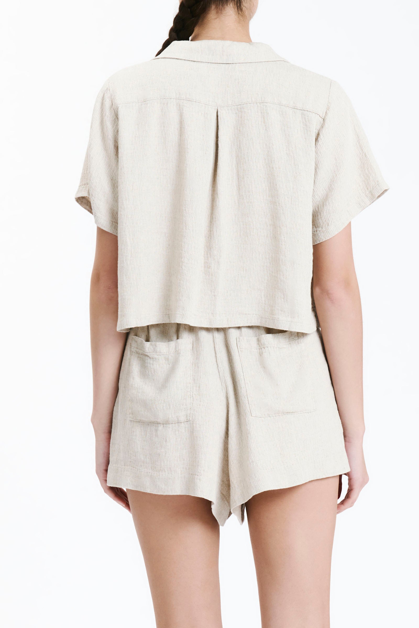 Ace Cropped Shirt Oat Colour - Linen Cotton Blend With A Slight Crinkle Finish 