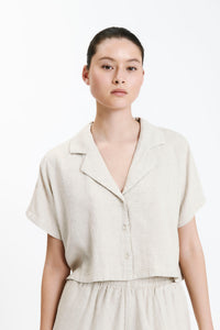 Ace Cropped Shirt Oat Colour - Linen Cotton blend With a Slight Crinkle Finish