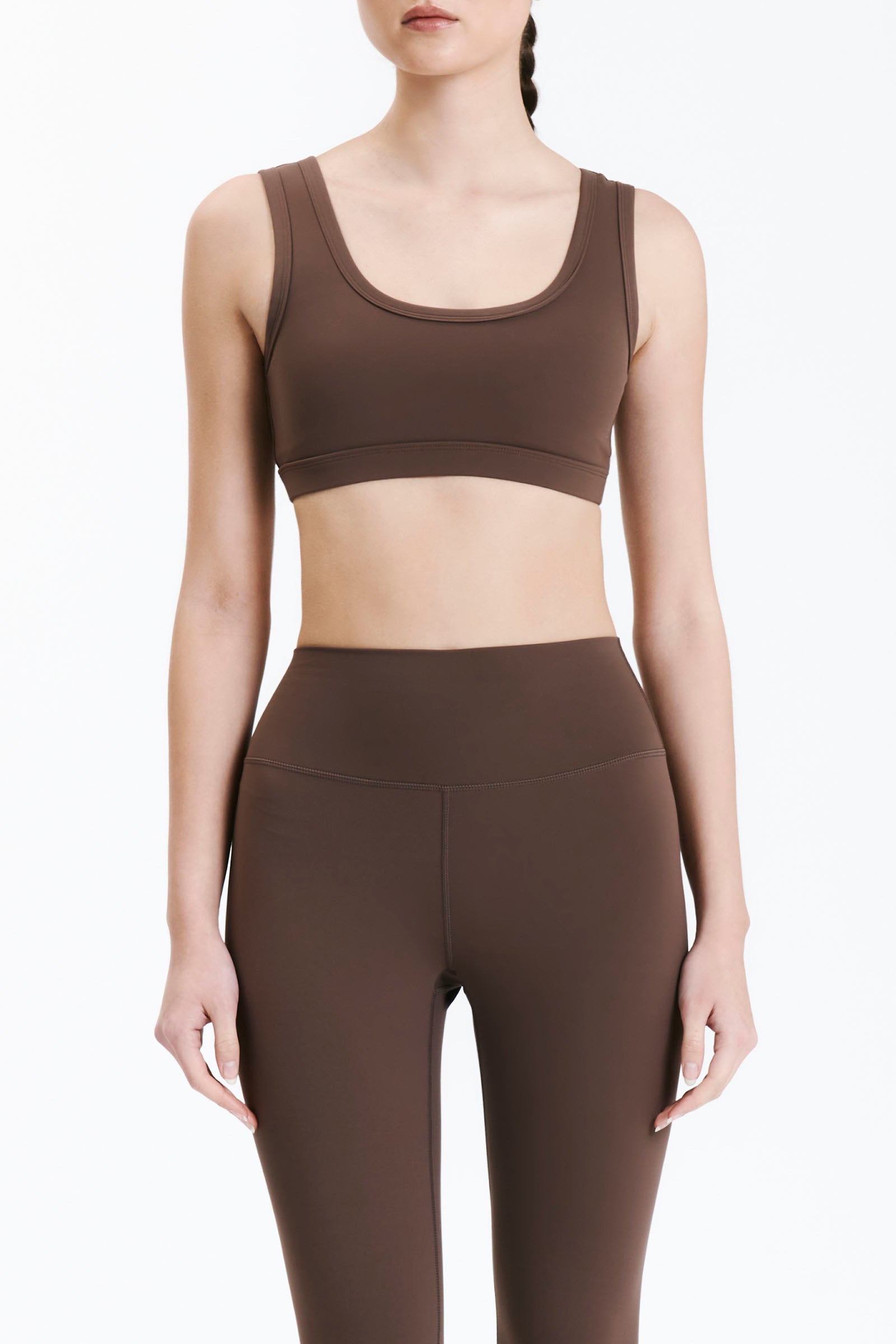 Nude Lucy Nude Active Crop Top In A Brown Chocolate Cacao Colour 