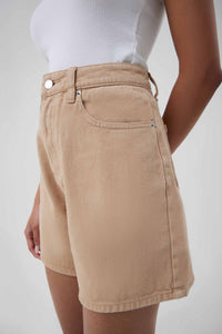 Nude Lucy Noa Denim Short In a Light Brown Biscuit Colour