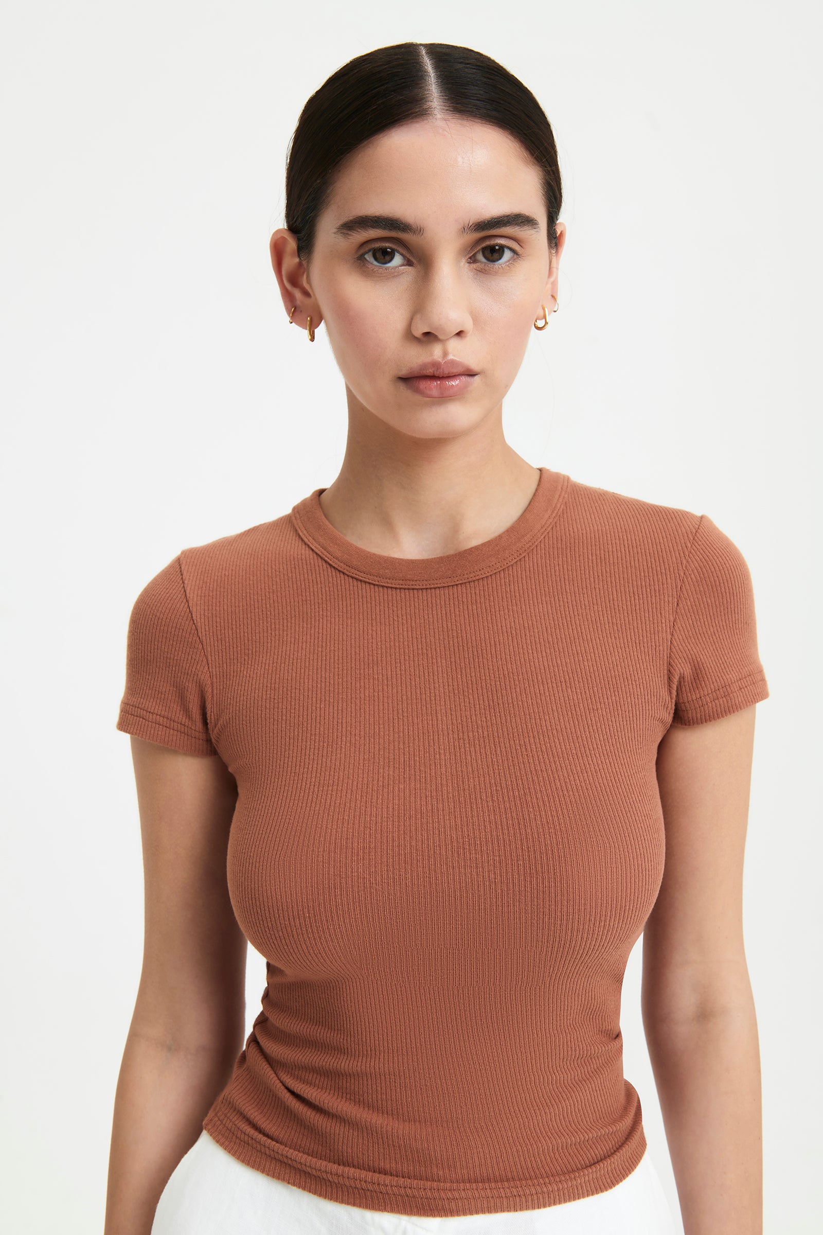 Nude Lucy Monroe Organic Rib Tee In Terracotta 