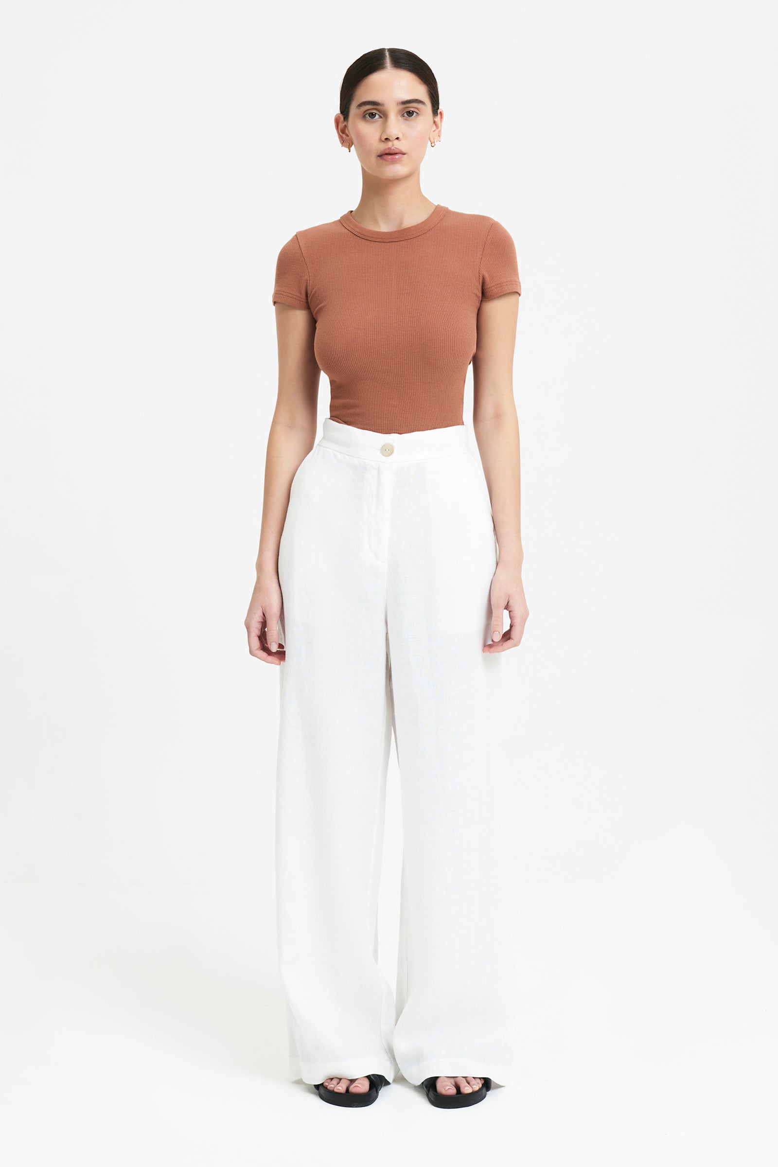 Nude Lucy Monroe Organic Rib Tee In Terracotta 