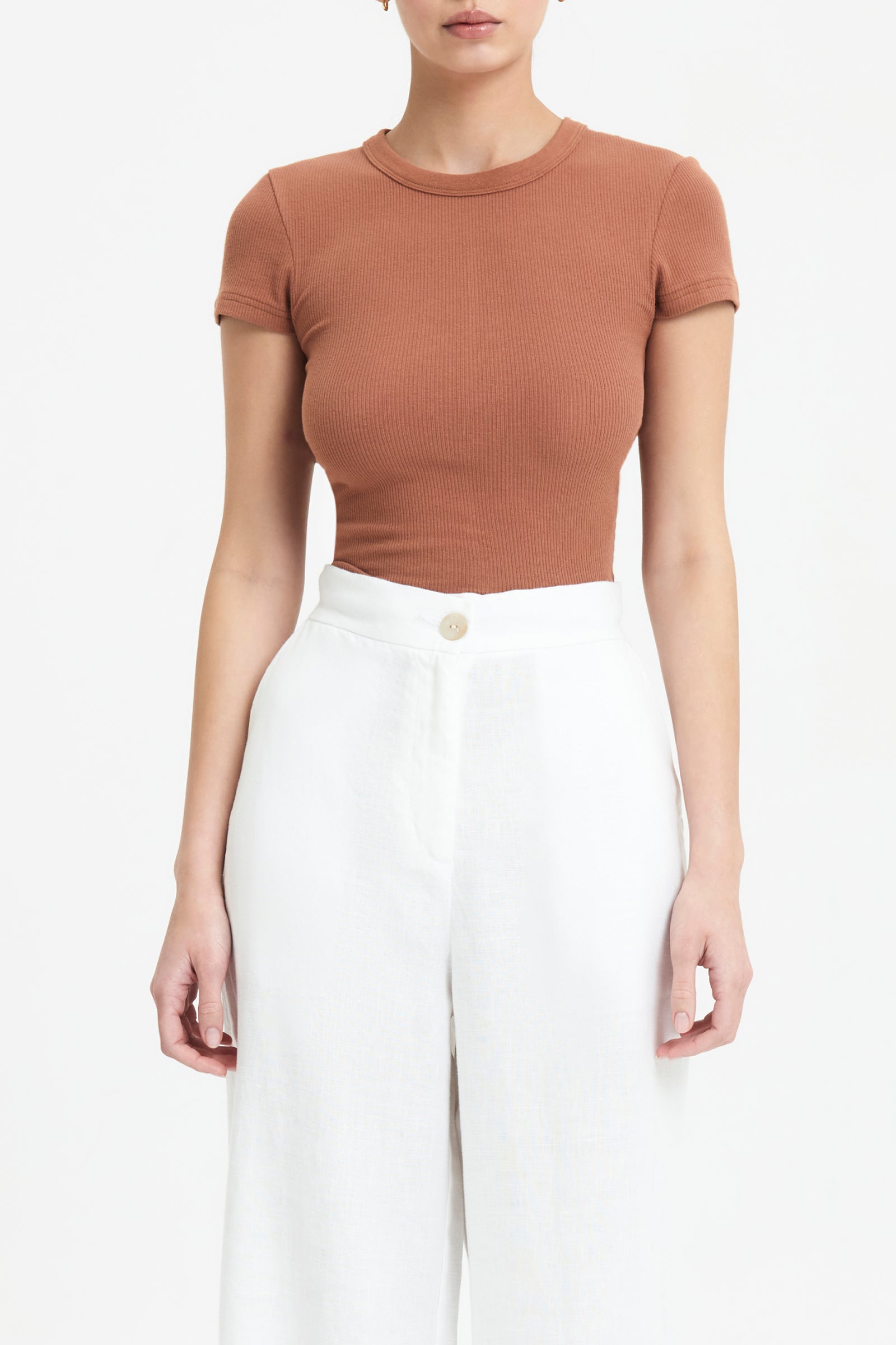 Nude Lucy Monroe Organic Rib Tee In Terracotta 