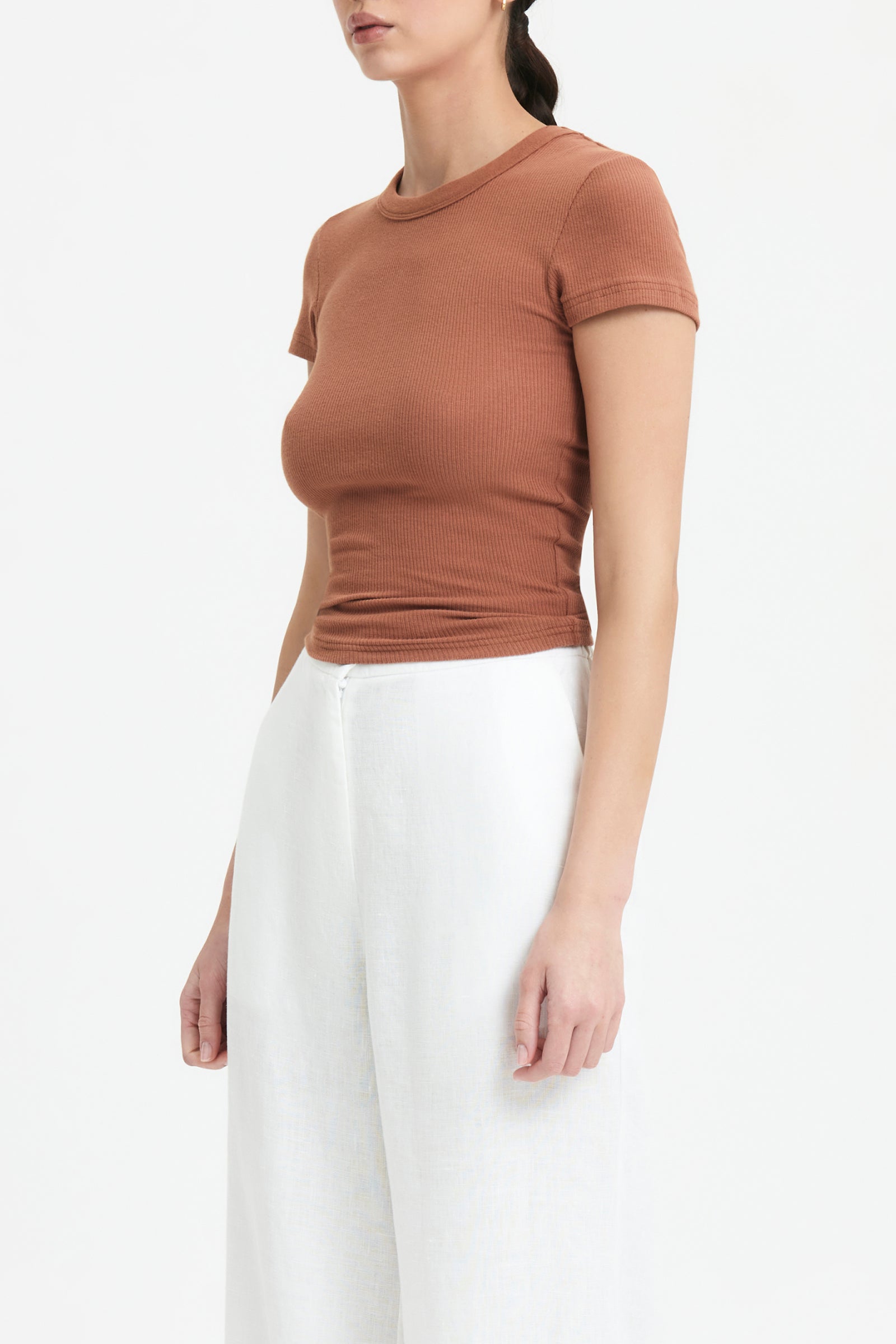 Nude Lucy Monroe Organic Rib Tee In Terracotta 