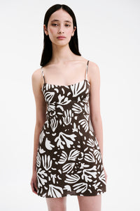 Nude Lucy Aries Mini Dress in a Brown & White Meridian Print