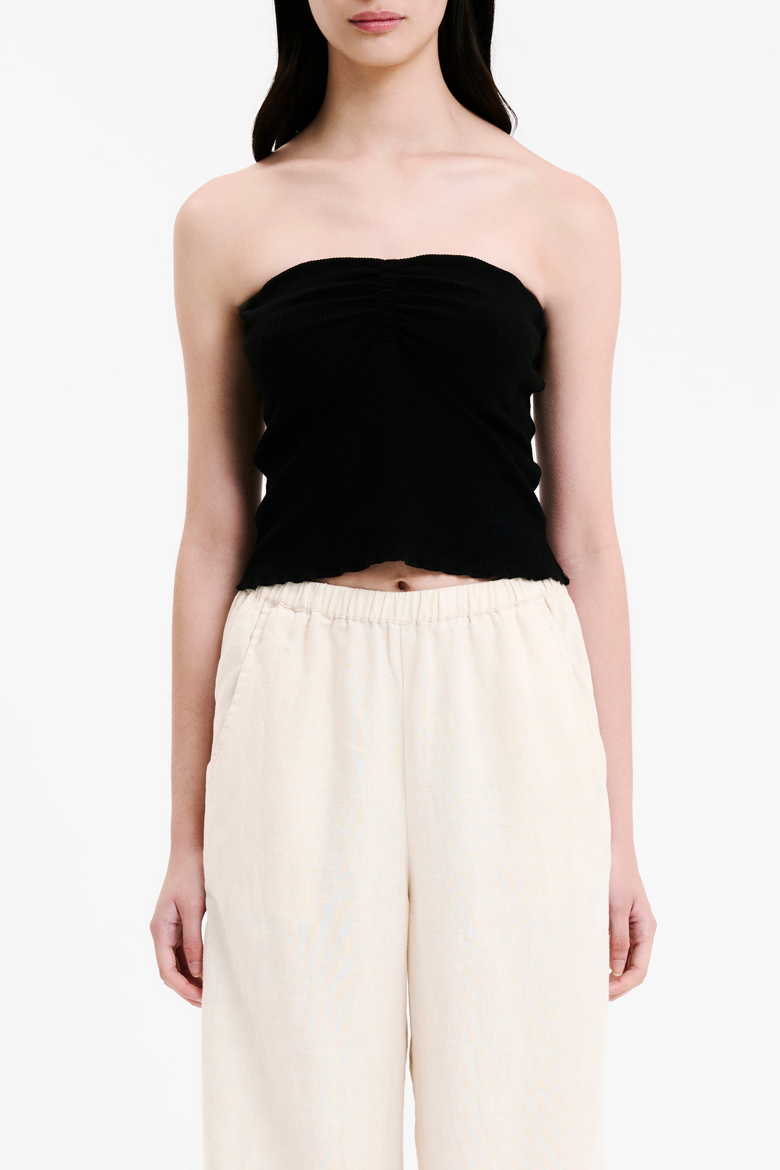 Nude Lucy Desi Waffle Bodice Top in Black