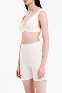 Nude Lucy Lounge Rib Plunge Crop Cream in Marle