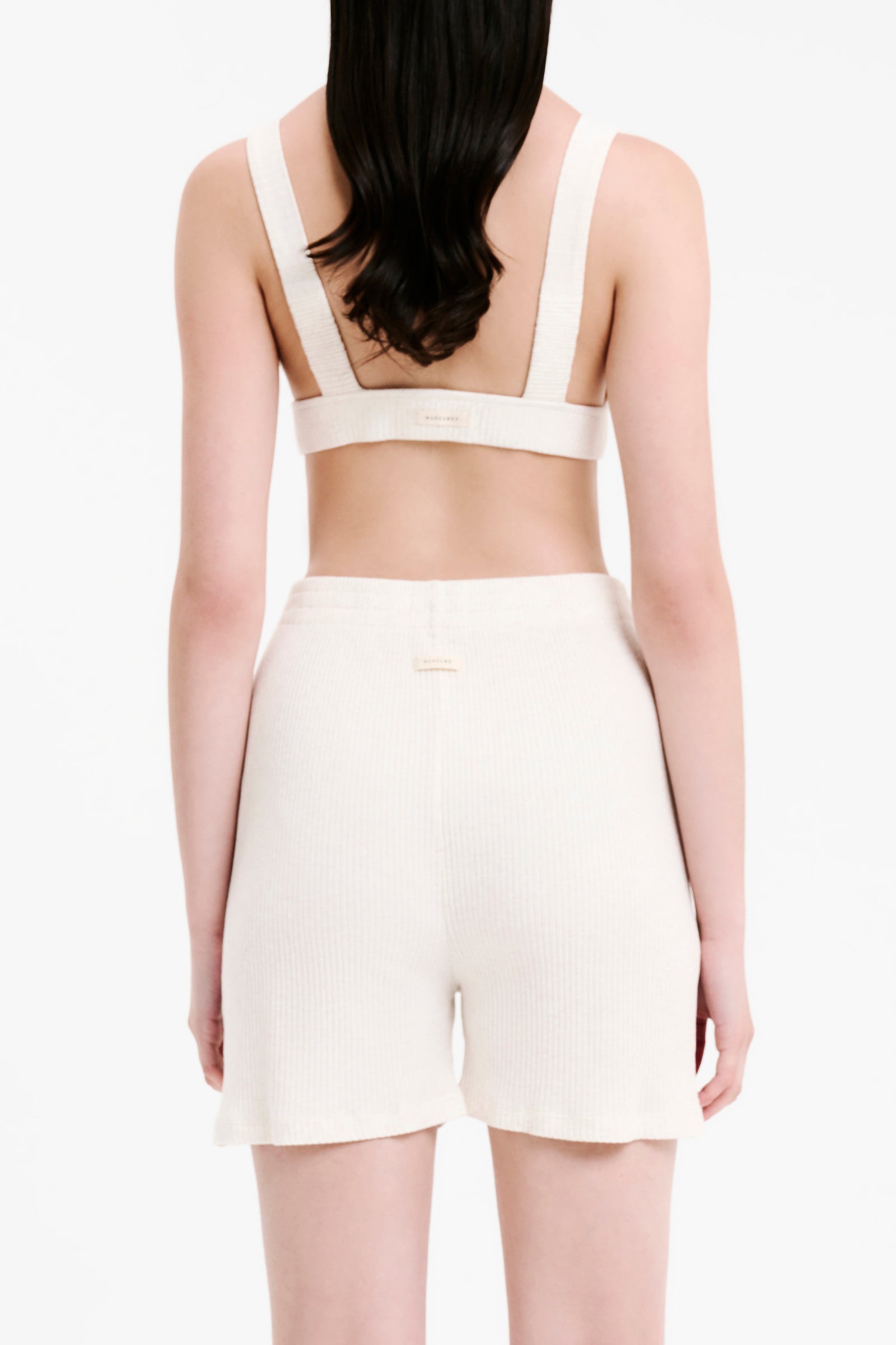 Nude Lucy Lounge Rib Plunge Crop Cream In Marle 