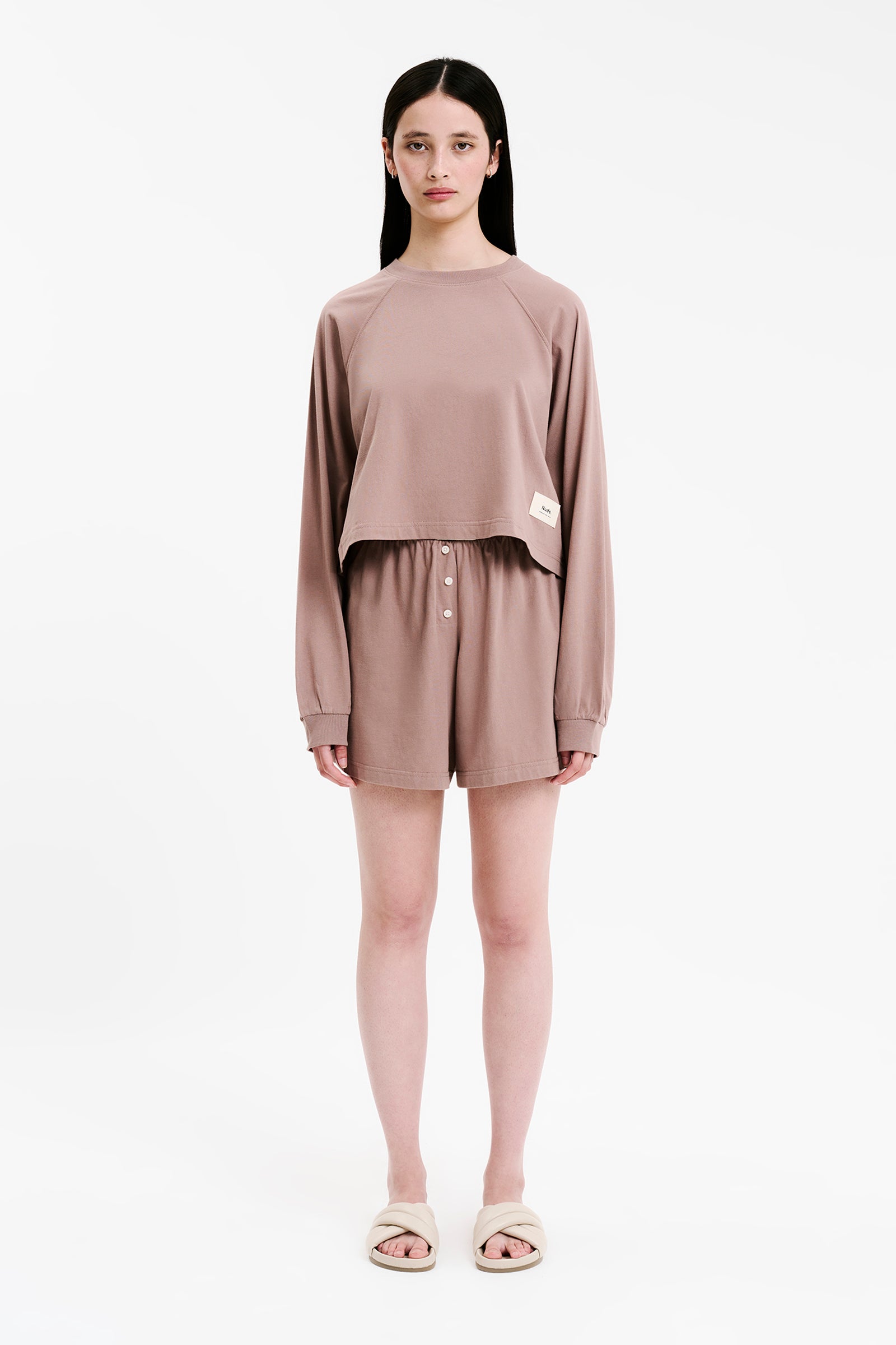 Nude Lucy Lounge Jersey L S Tee In A Brown Carob Colour 