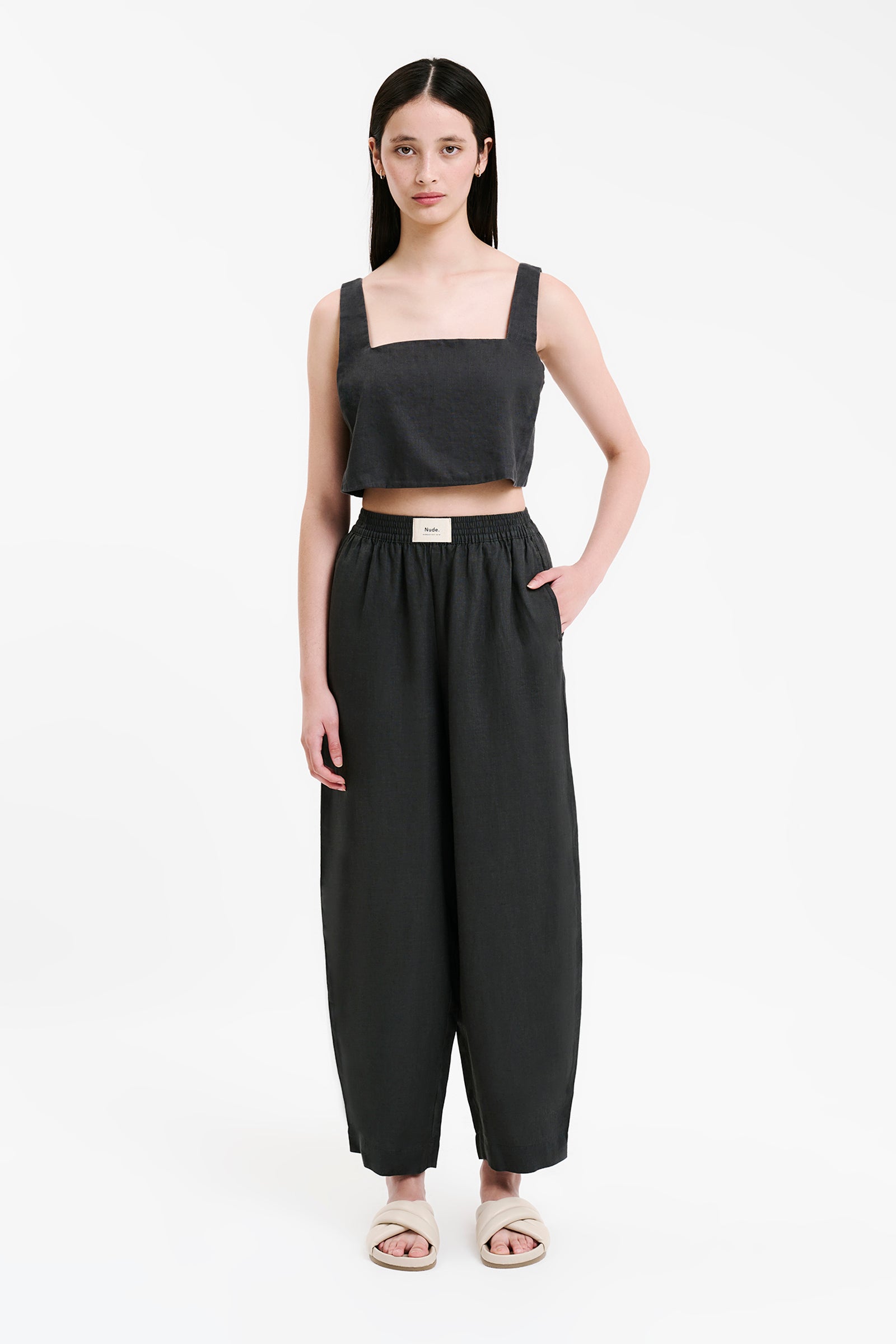 Lounge Heritage Linen Pant Coal 