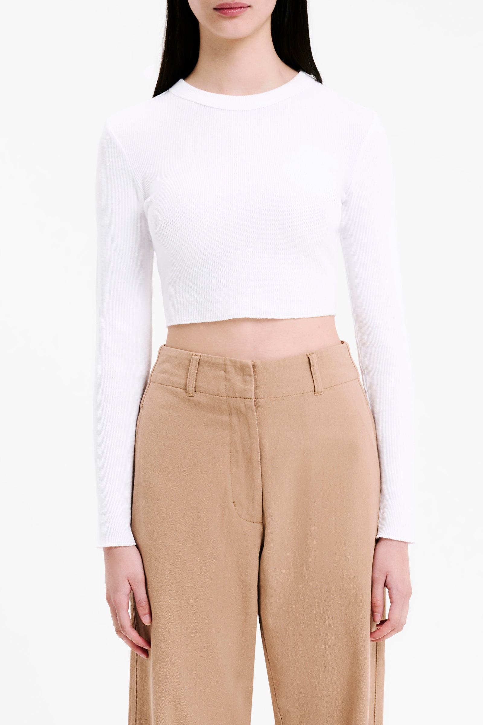 Nude Lucy Essential Long Sleeve Waffle Tee In White 