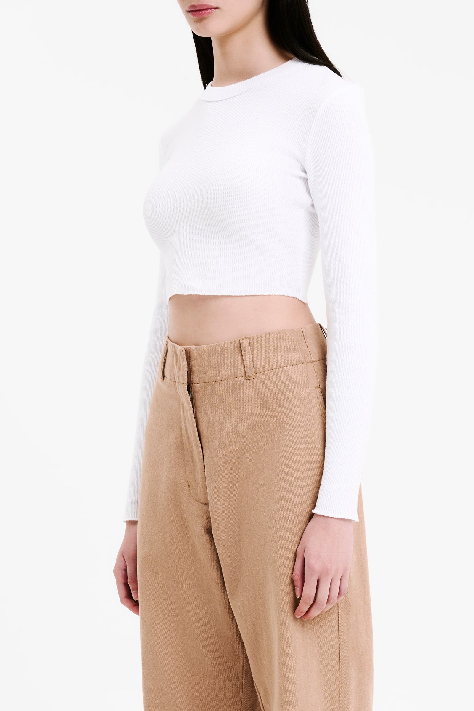 Nude Lucy Essential Long Sleeve Waffle Tee In White 