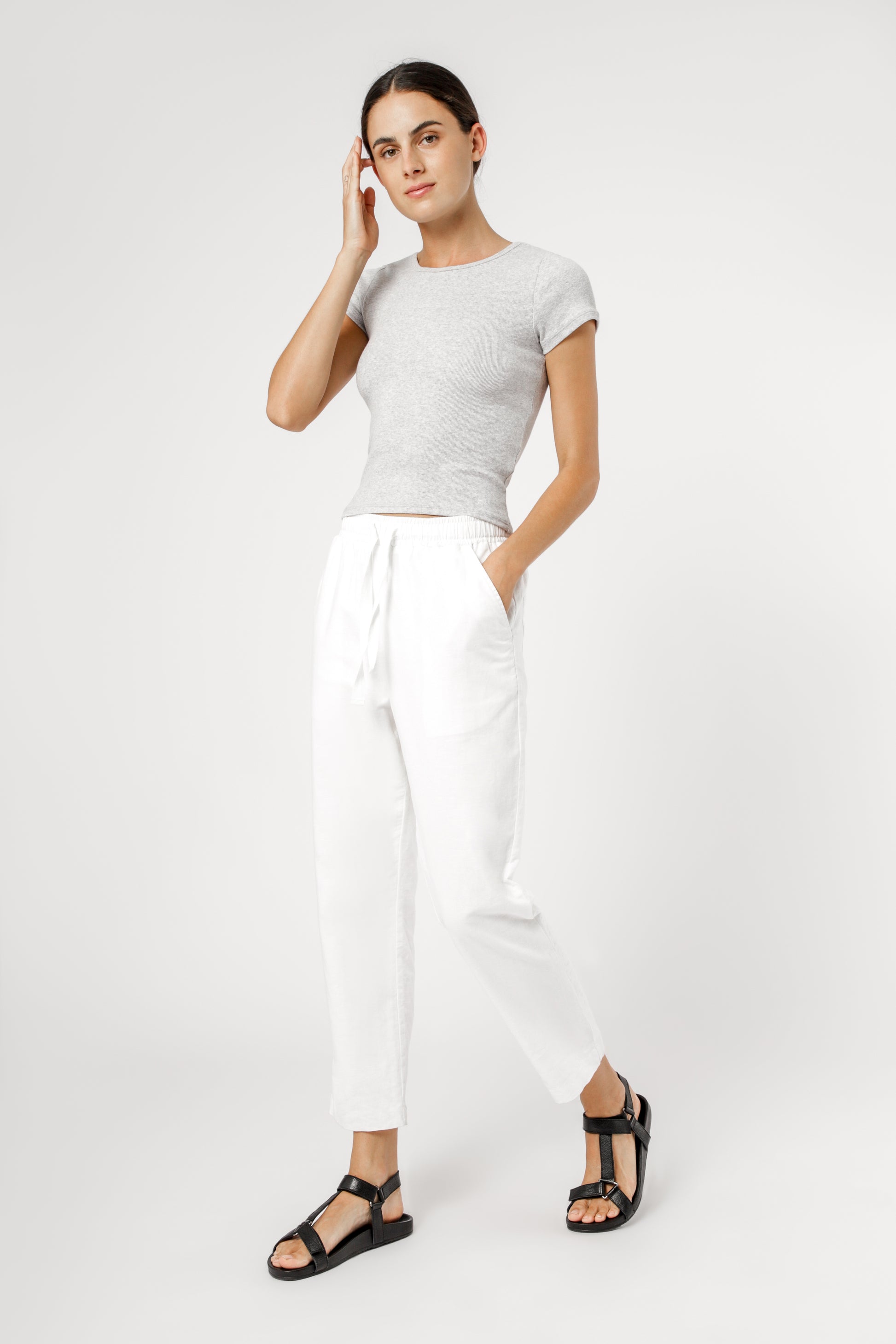 Nude Lucy Charlie Rib Tee Grey Marle T Shirt Top 
