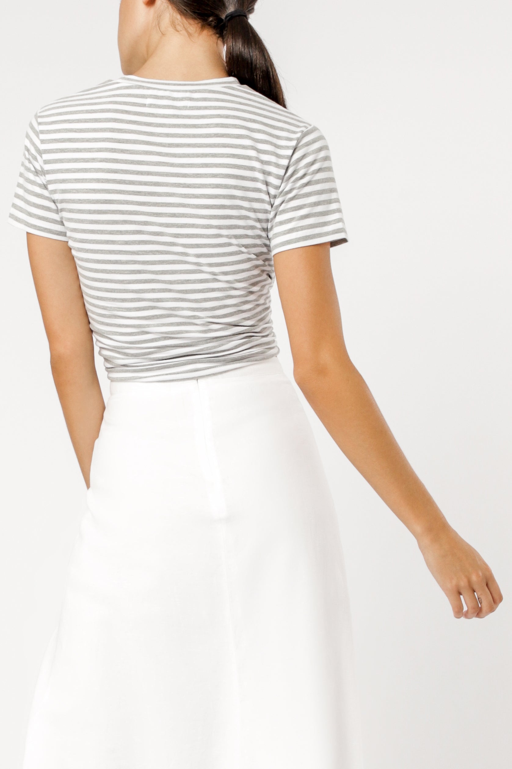 Nude Lucy Gracie Knot Front Tee Grey Stripe T Shirt Top 