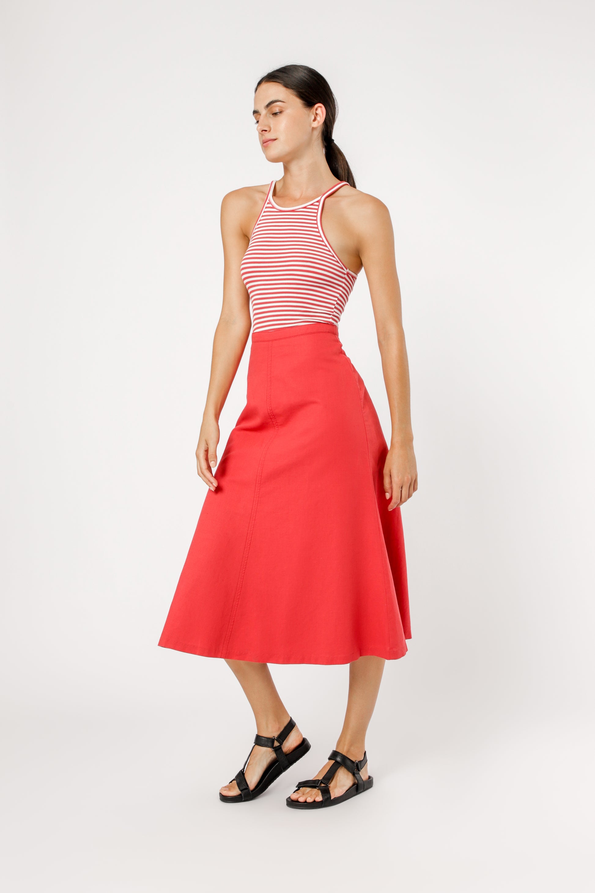 Nude Lucy Isla Linen Midi Skirt Tomato Skirt 