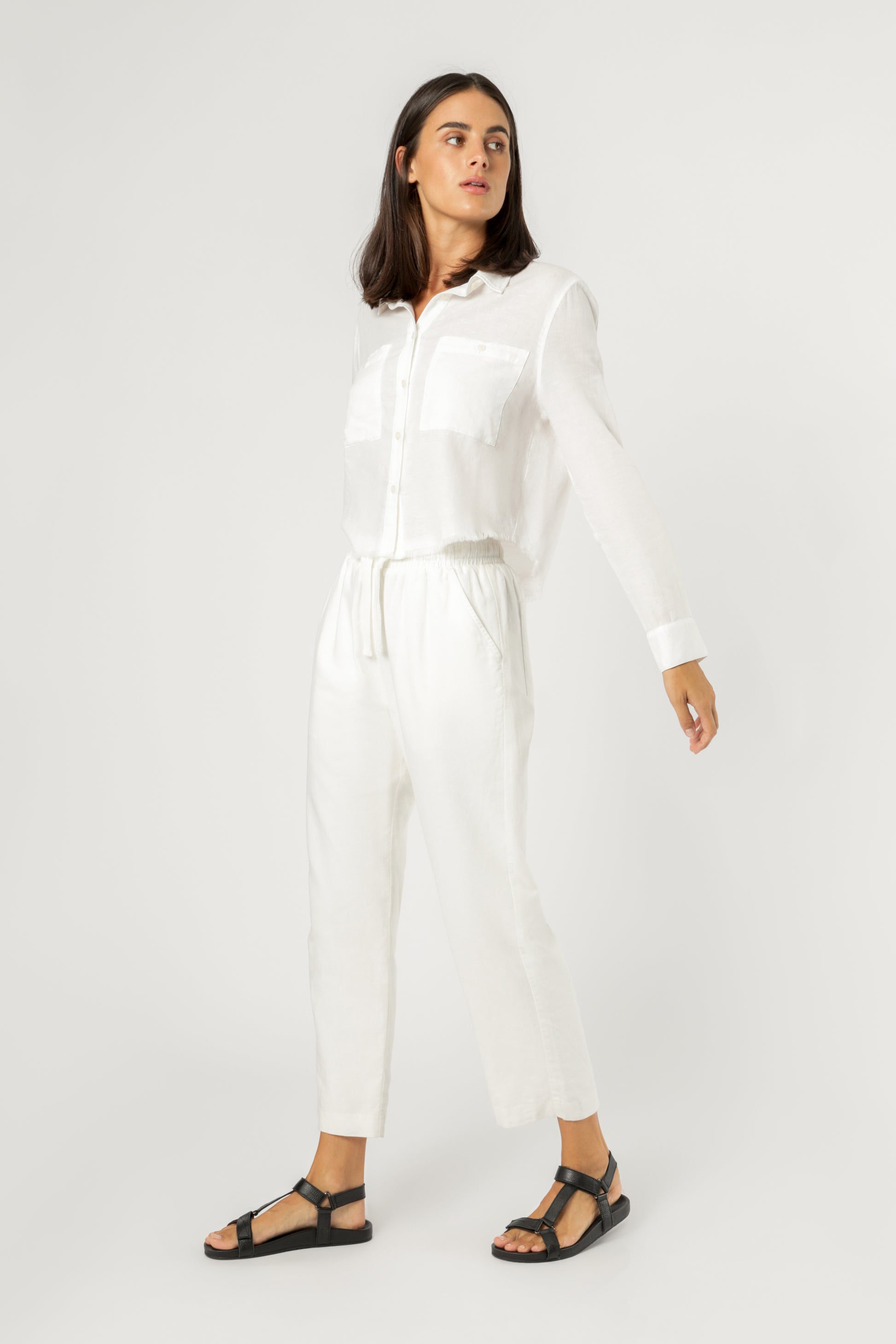 Nude Lucy Amber Crop Linen Shirt White Shirt 