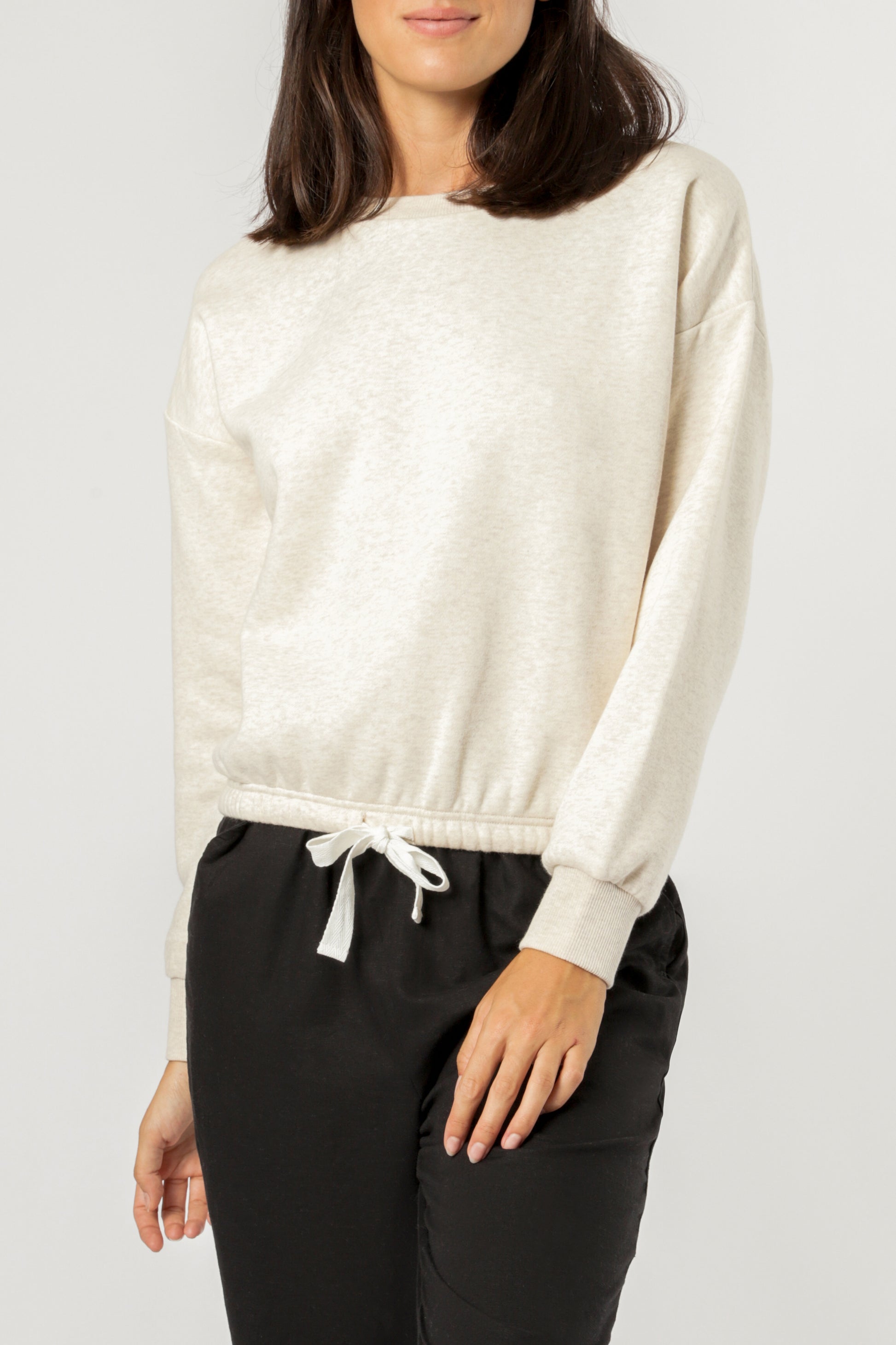 Nude Lucy Nixon Drawcord Sweat Cream Marle Sweats 