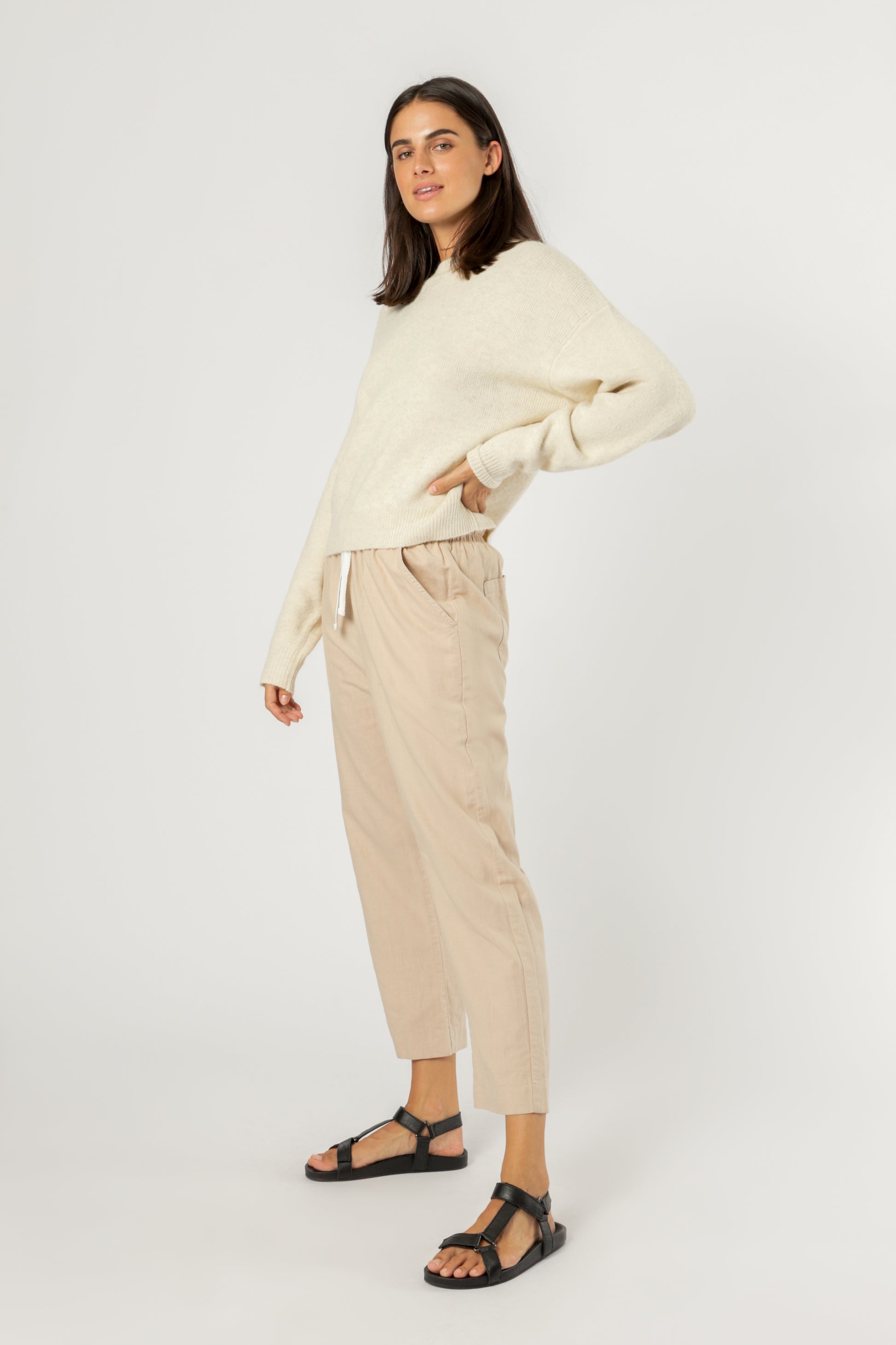 Nude Lucy Remi Crew Neck Jumper Cream Marle Knitwear 