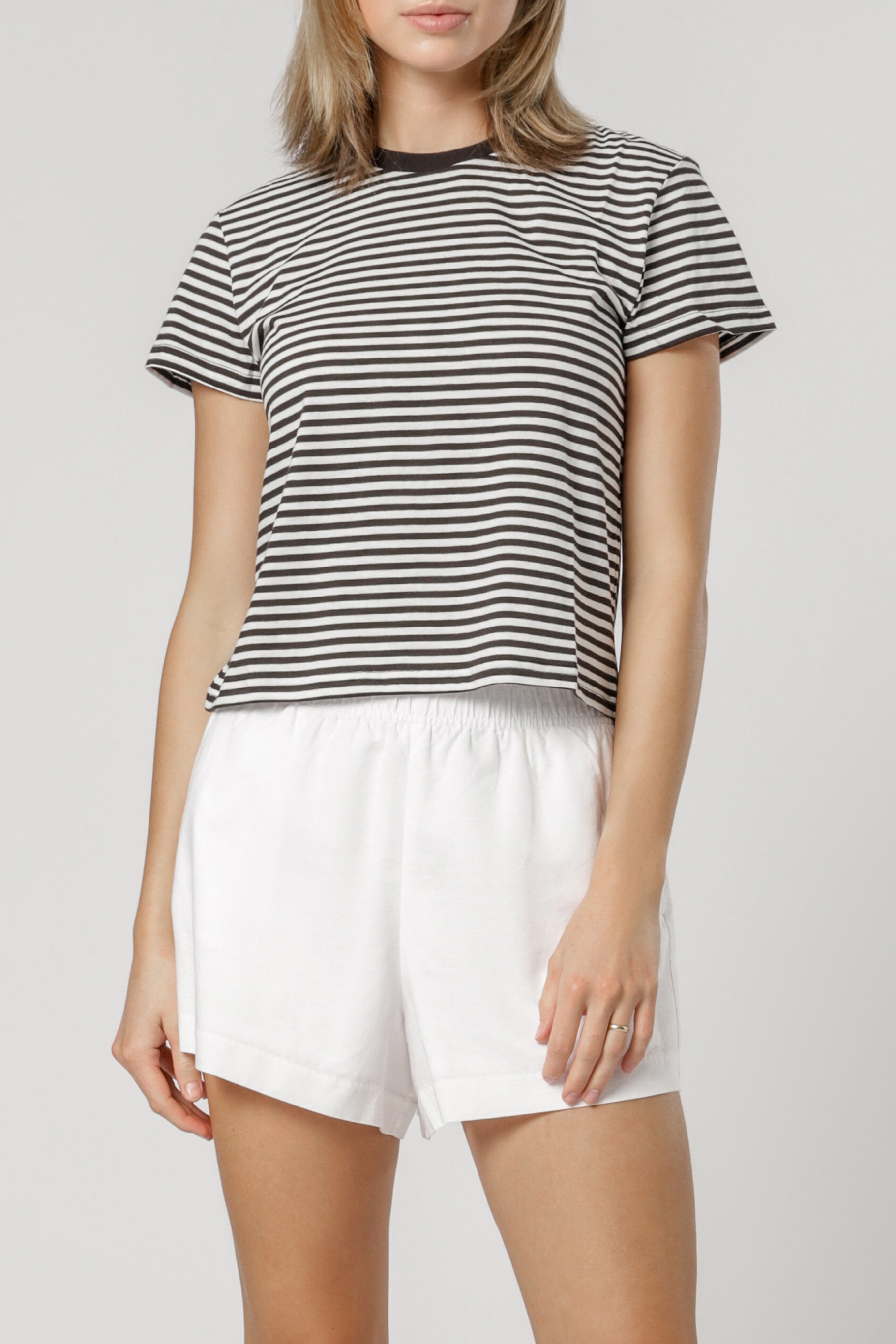 Nude Lucy Gracie Ringer Tee Washed Blk Str T Shirt 