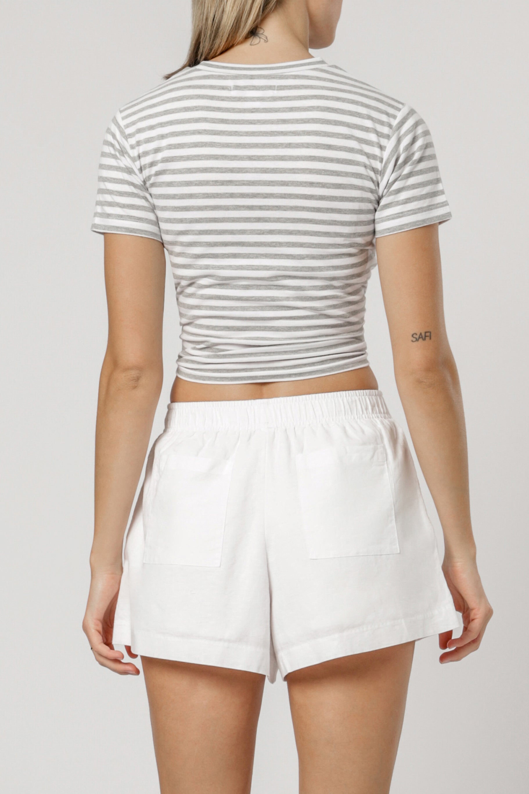 Nude Lucy mia knot front tee grey stripe top