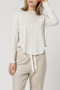 Nude Lucy bristol long sleeve tie back tee cream marle top
