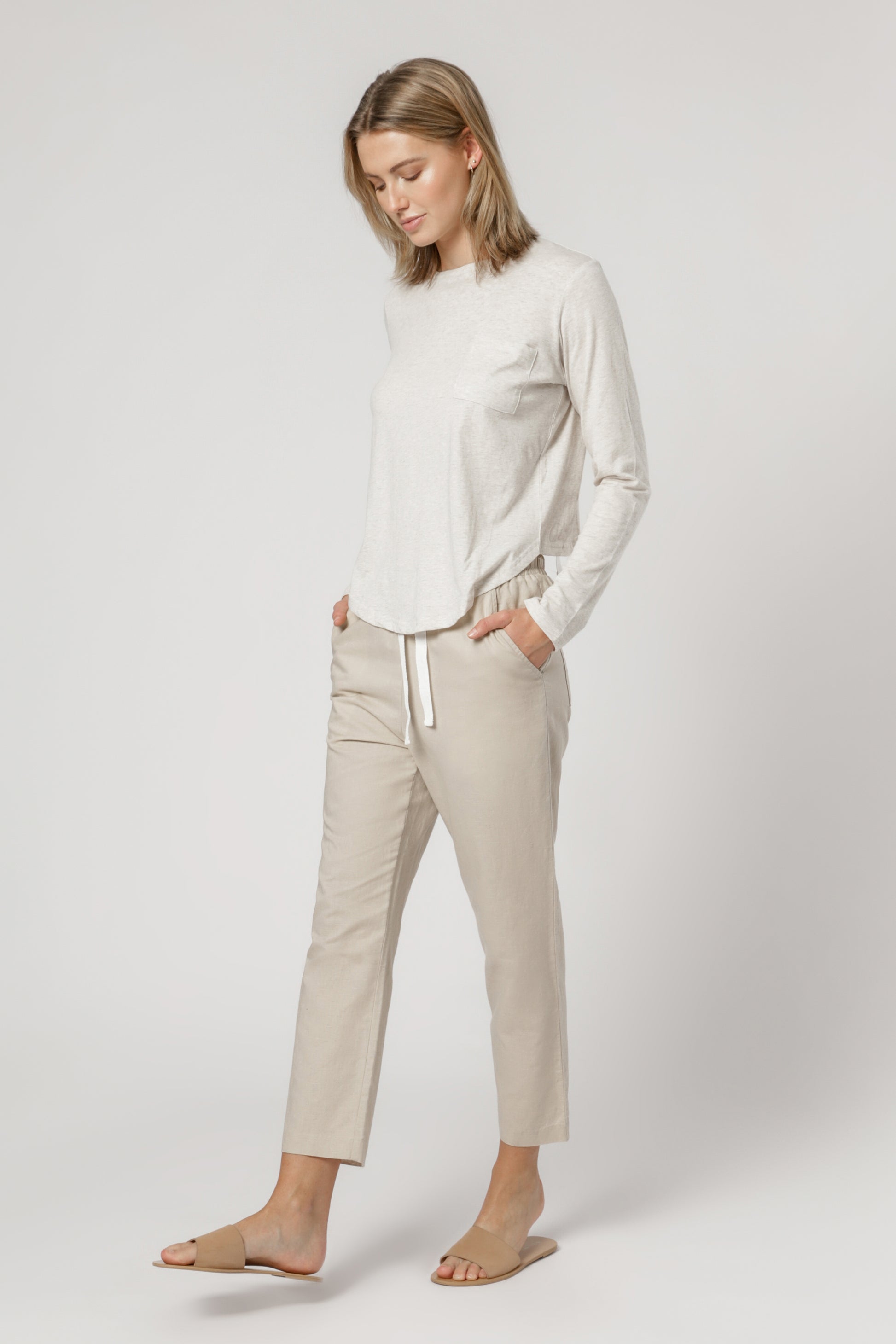 Nude Lucy Bristol Long Sleeve Tie Back Tee Cream Marle Top 