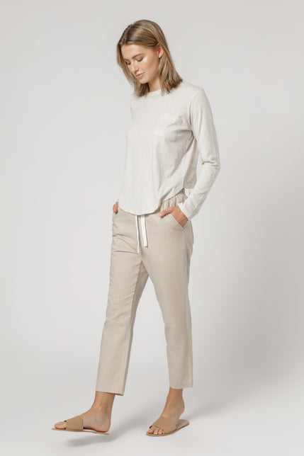 BRISTOL LS TIE BACK TEE-Cream Marle
