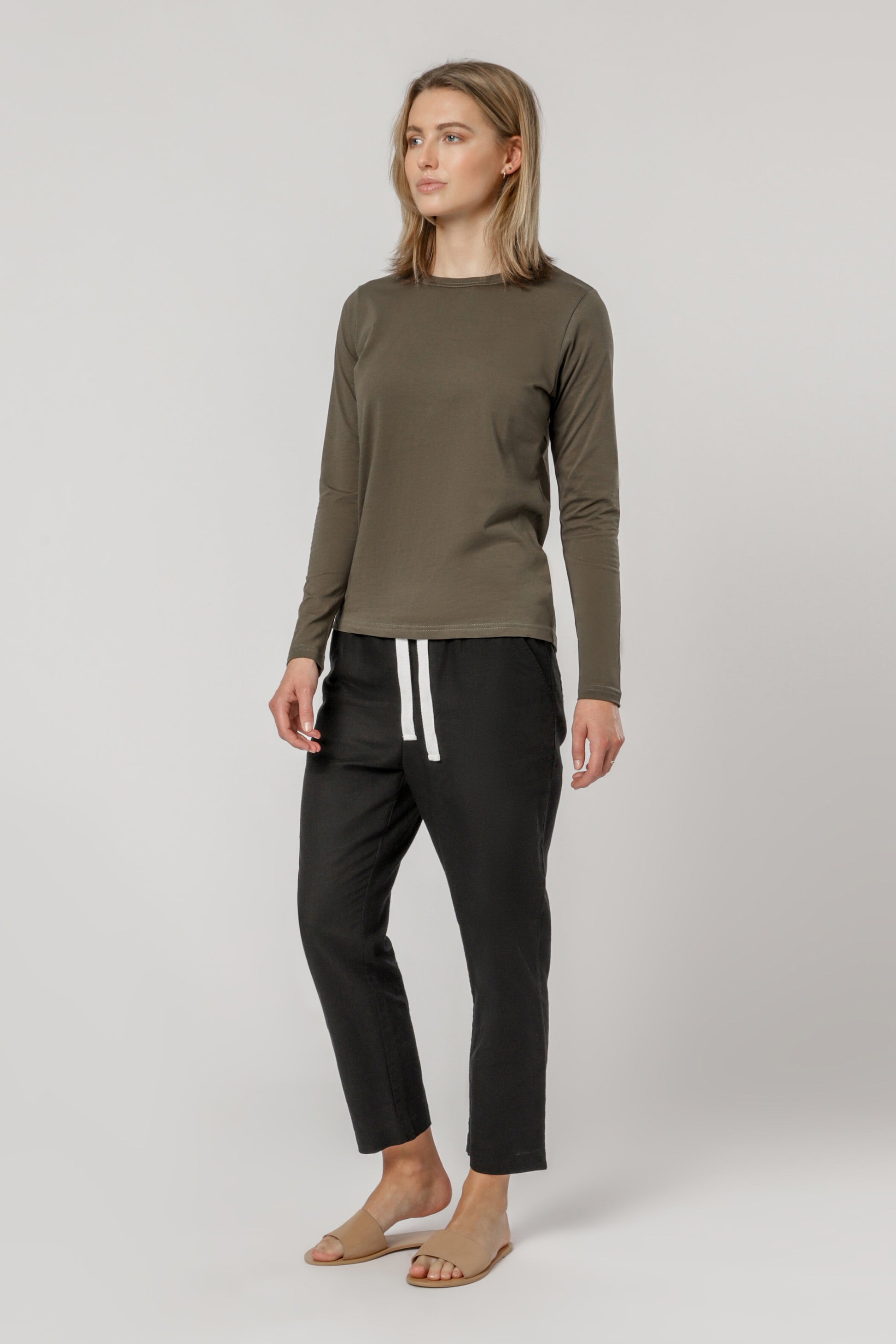 Nude Lucy Ava Long Sleeve Tee Khaki Top 