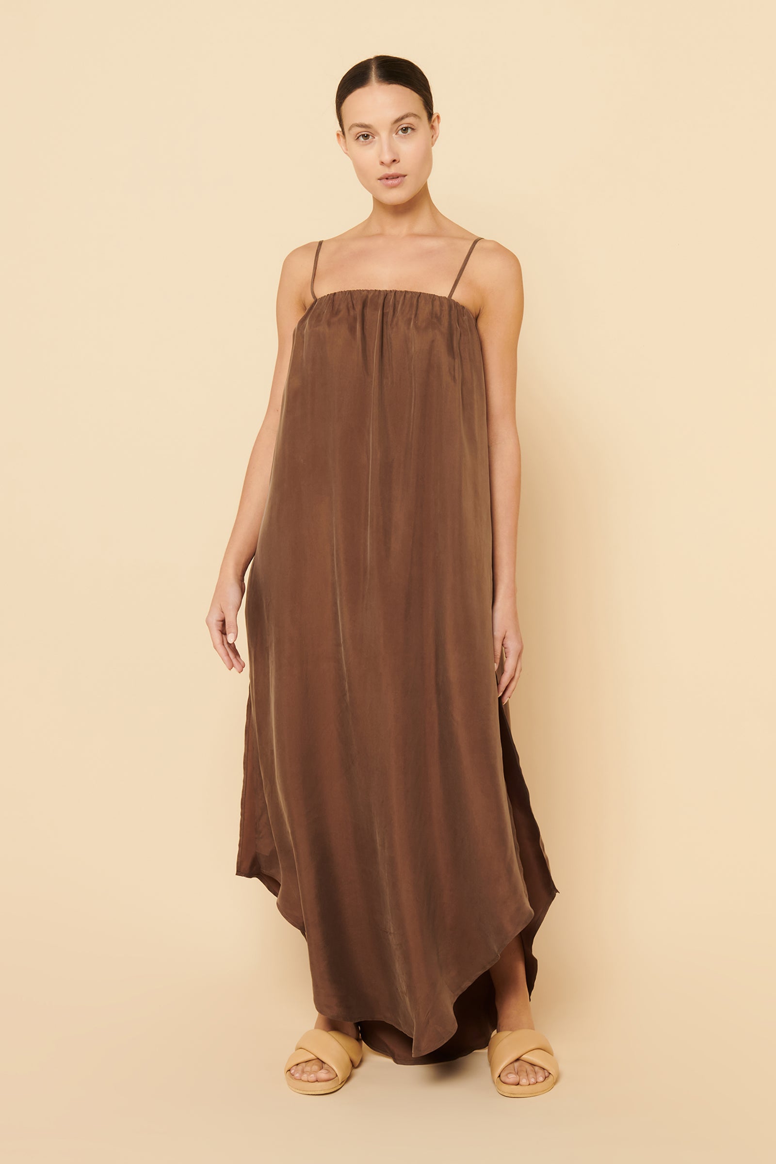 Shop Tia Cupro Maxi Dress in Chocolate