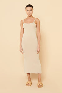 Nude Lucy Xin Knit Midi Dress in a Light Brown Latte Colour