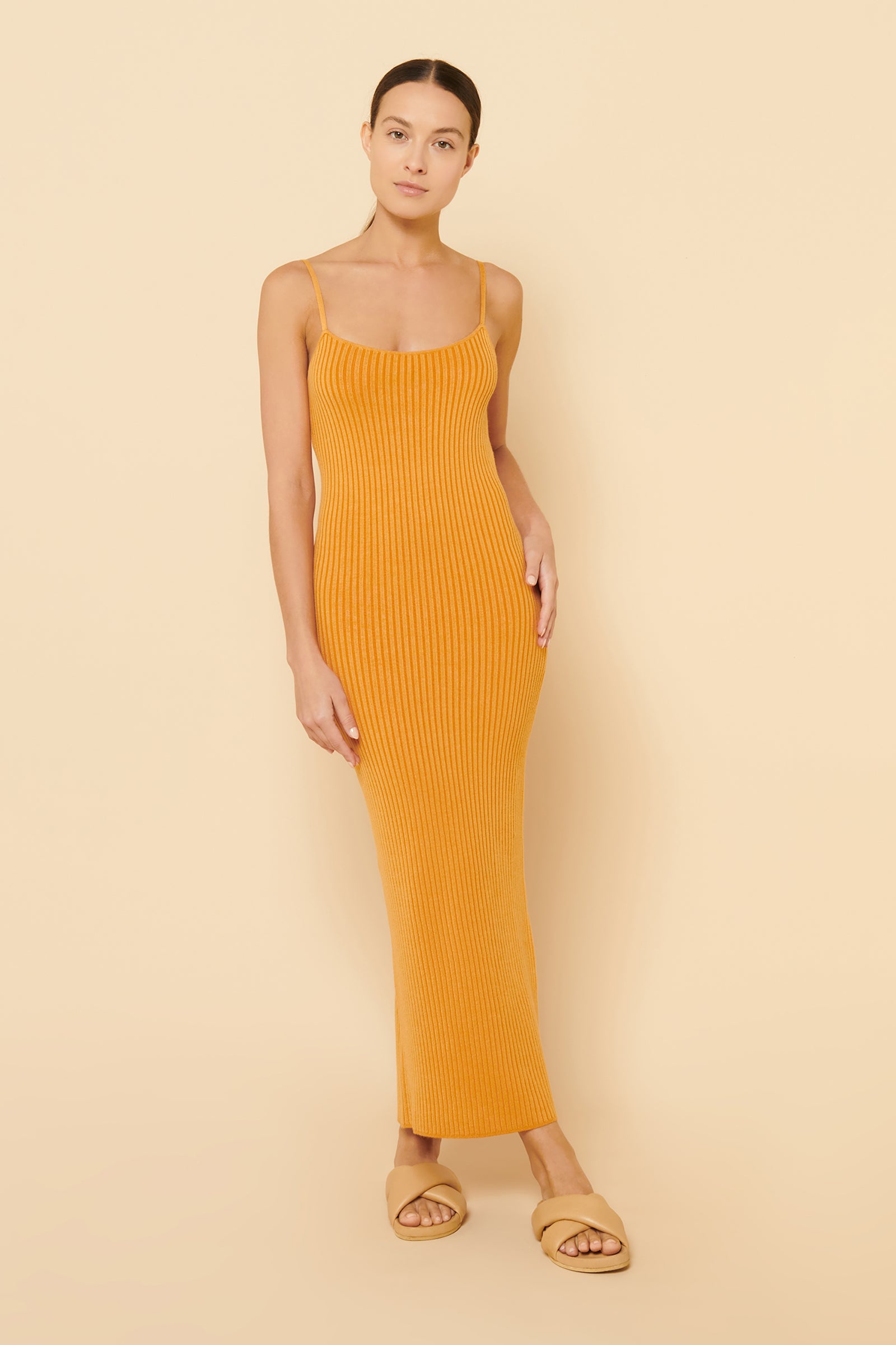 Nude Lucy Xin Knit Midi Dress In An Orange Tangelo Colour 