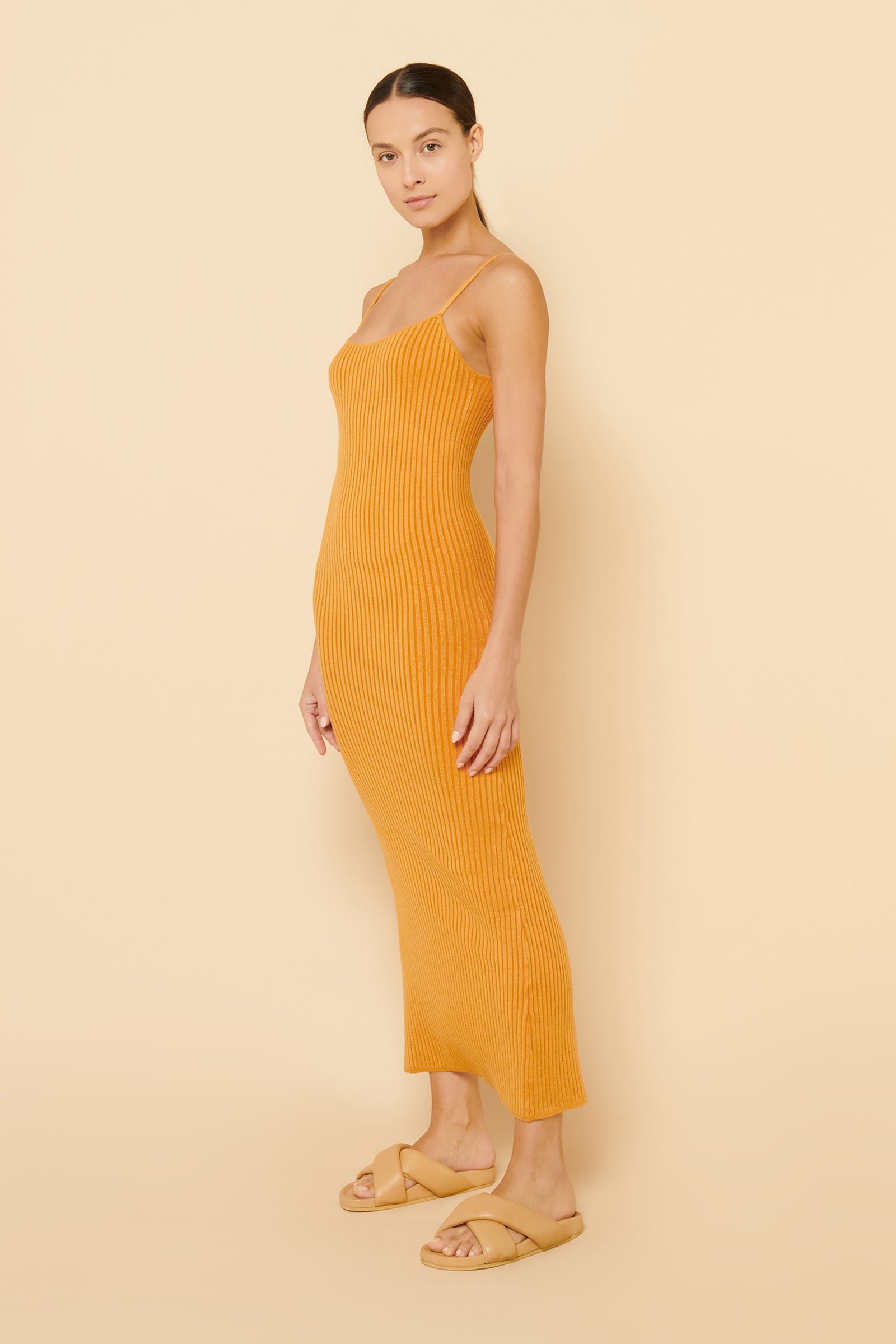 Nude Lucy Xin Knit Midi Dress In An Orange Tangelo Colour 