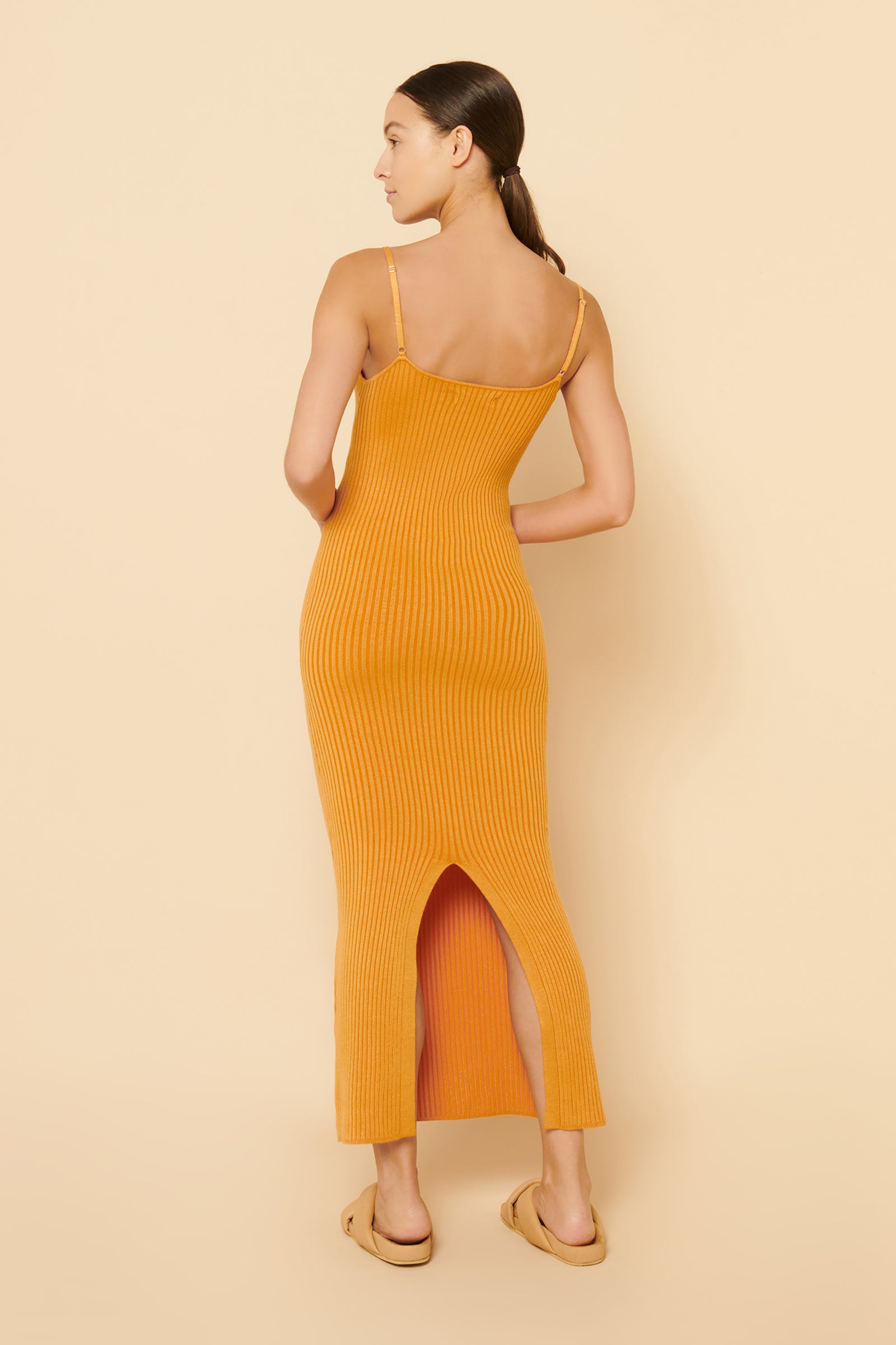 Nude Lucy Xin Knit Midi Dress In An Orange Tangelo Colour 