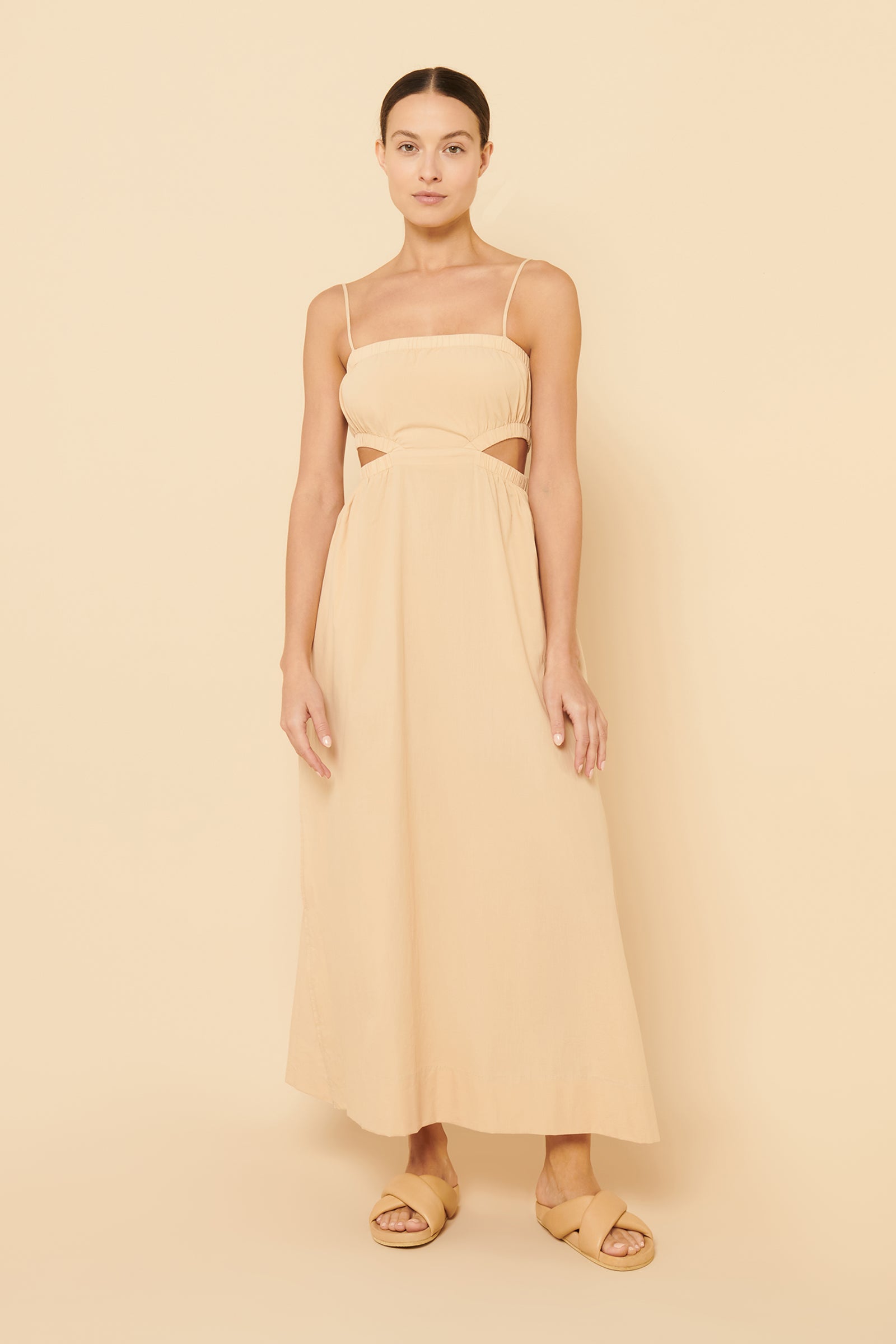 cut out dress nude Beaded Cutout Gown With High Slit 50284