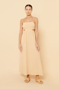 Nude Lucy Rana Cut Out Maxi Dress in a Light Brown Latte Colour